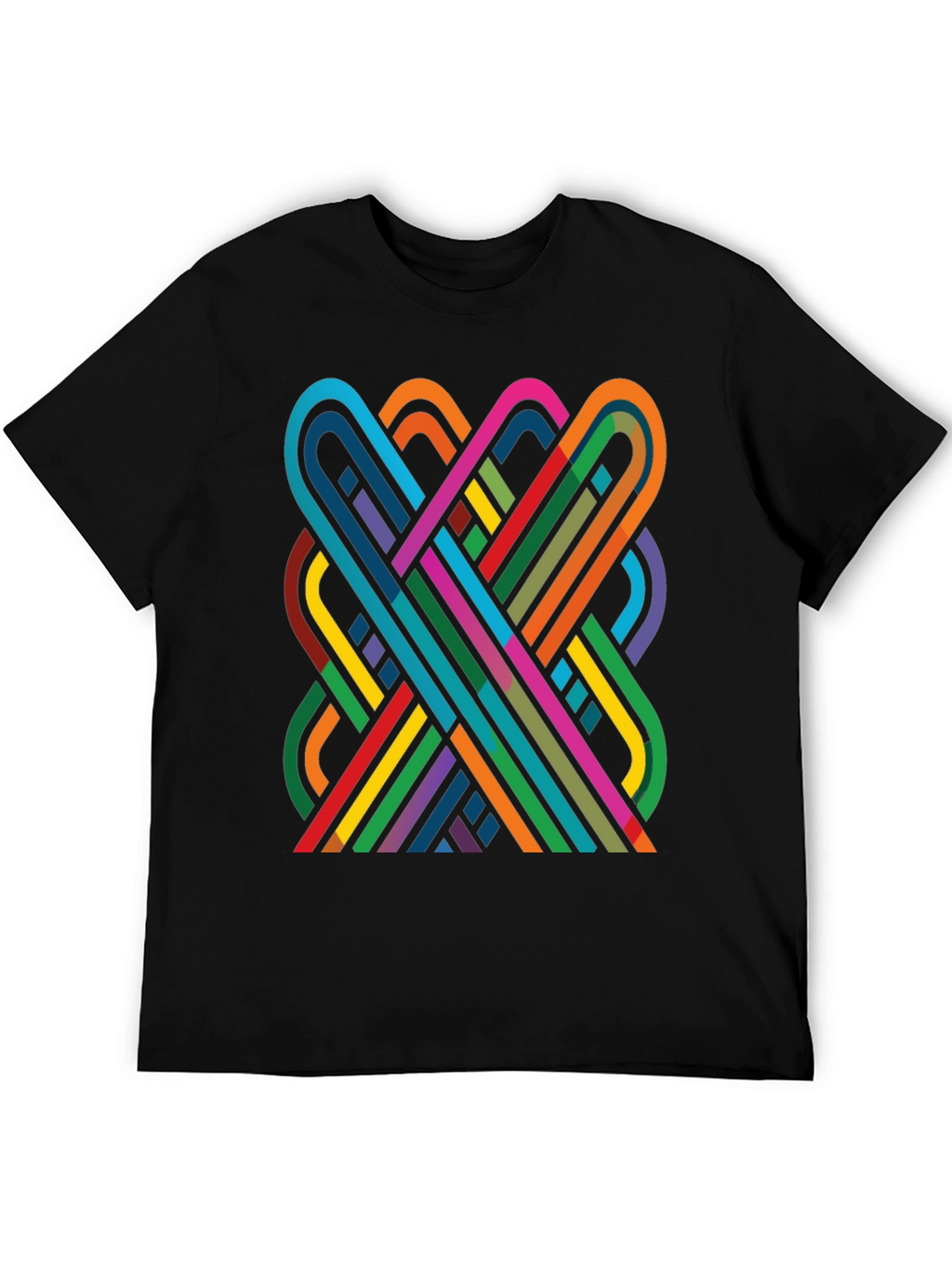 Geometric Ribbon Design Black Cotton T-Shirt