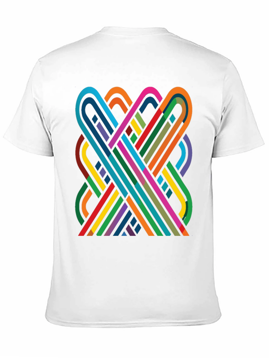 Geometric Ribbon Design Black Cotton T-Shirt