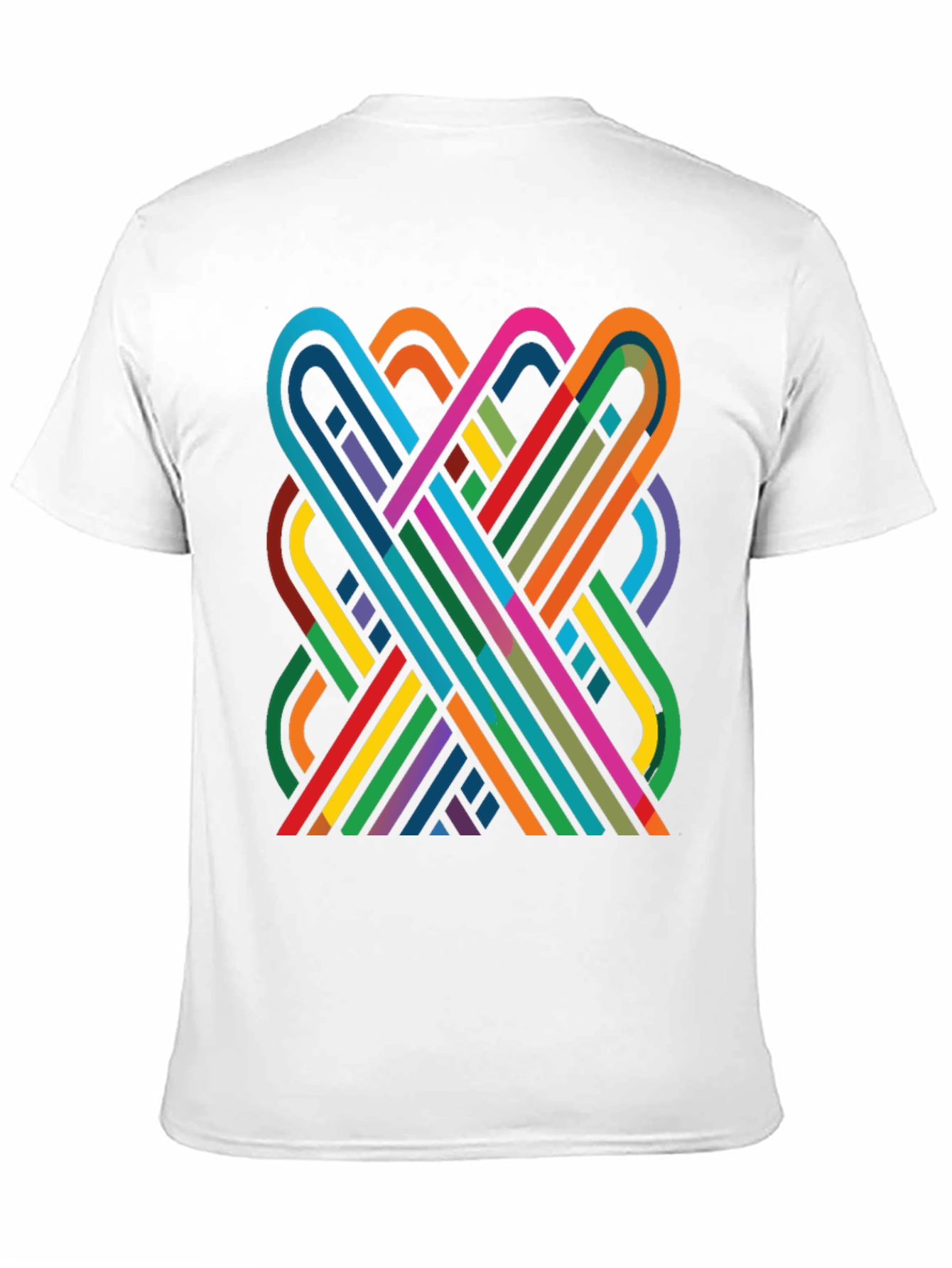 Geometric Ribbon Design Black Cotton T-Shirt