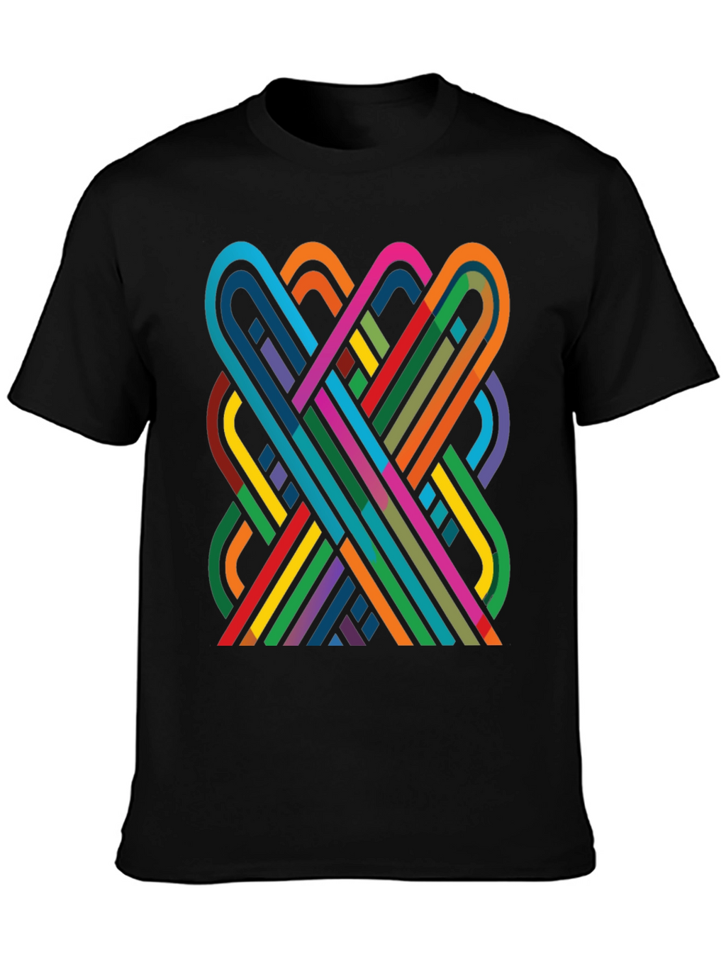 Geometric Ribbon Design Black Cotton T-Shirt