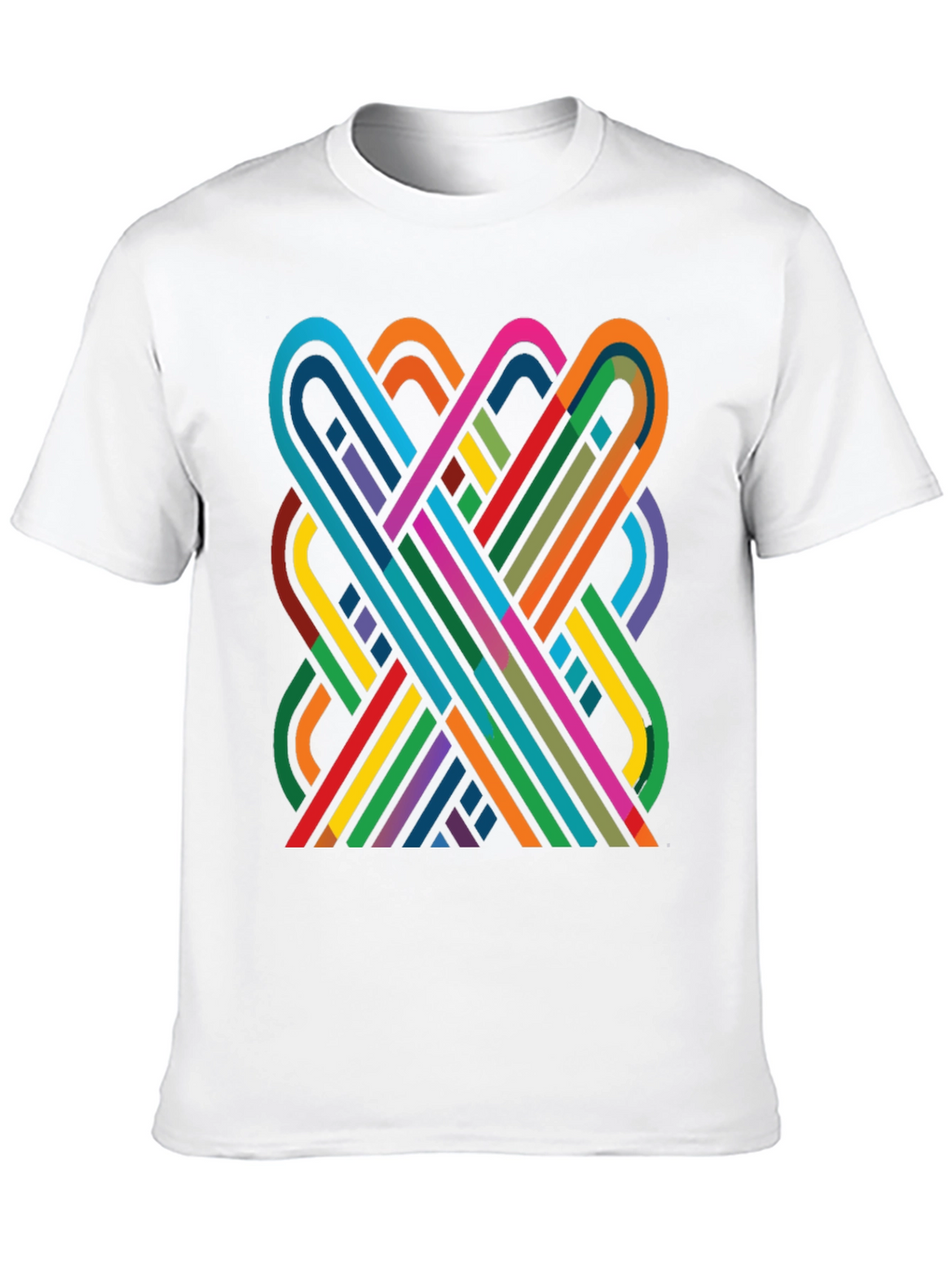 Geometric Ribbon Design Black Cotton T-Shirt