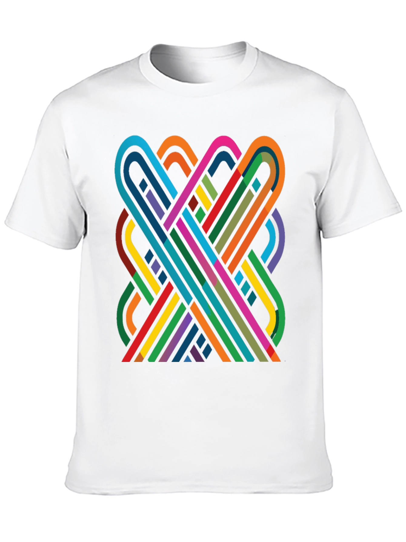 Geometric Ribbon Design Black Cotton T-Shirt