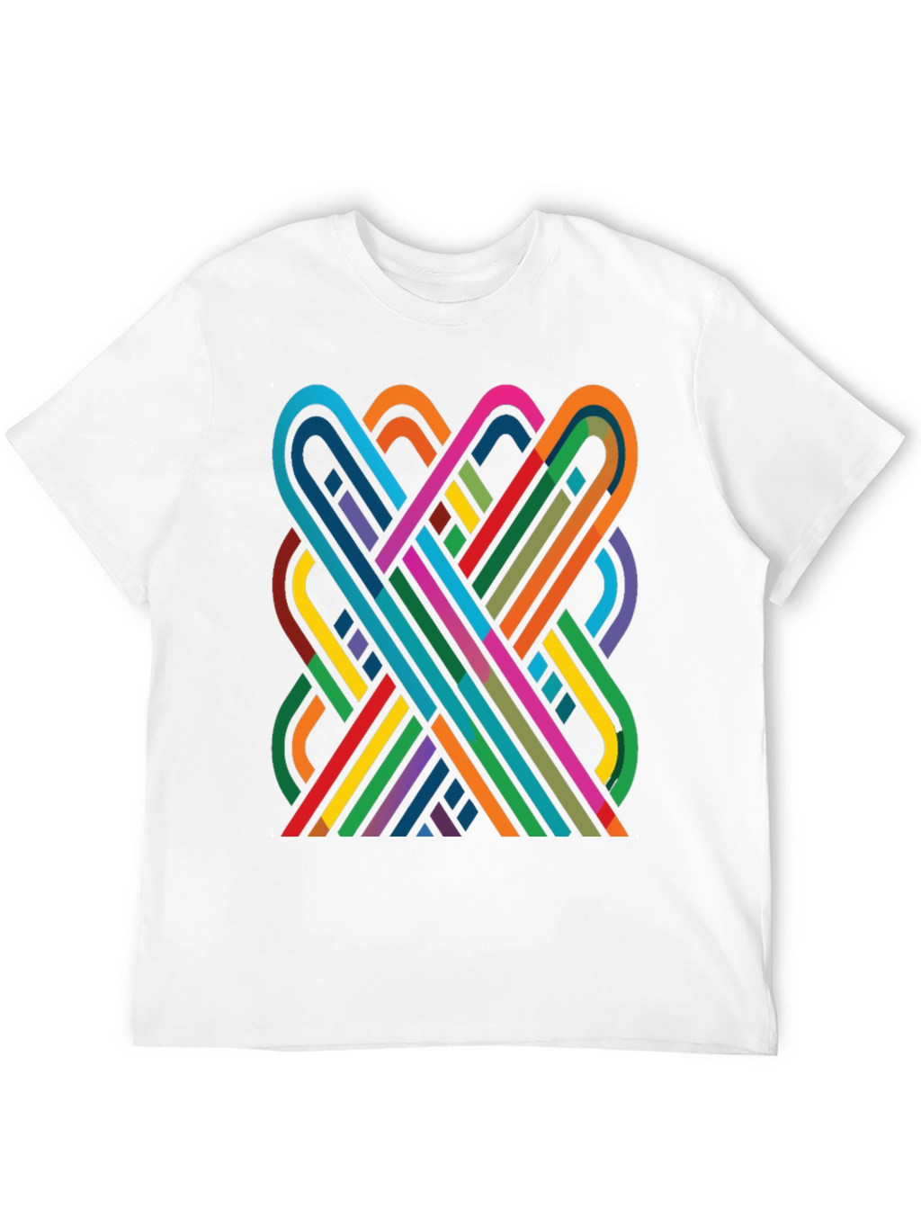 Geometric Ribbon Design Black Cotton T-Shirt
