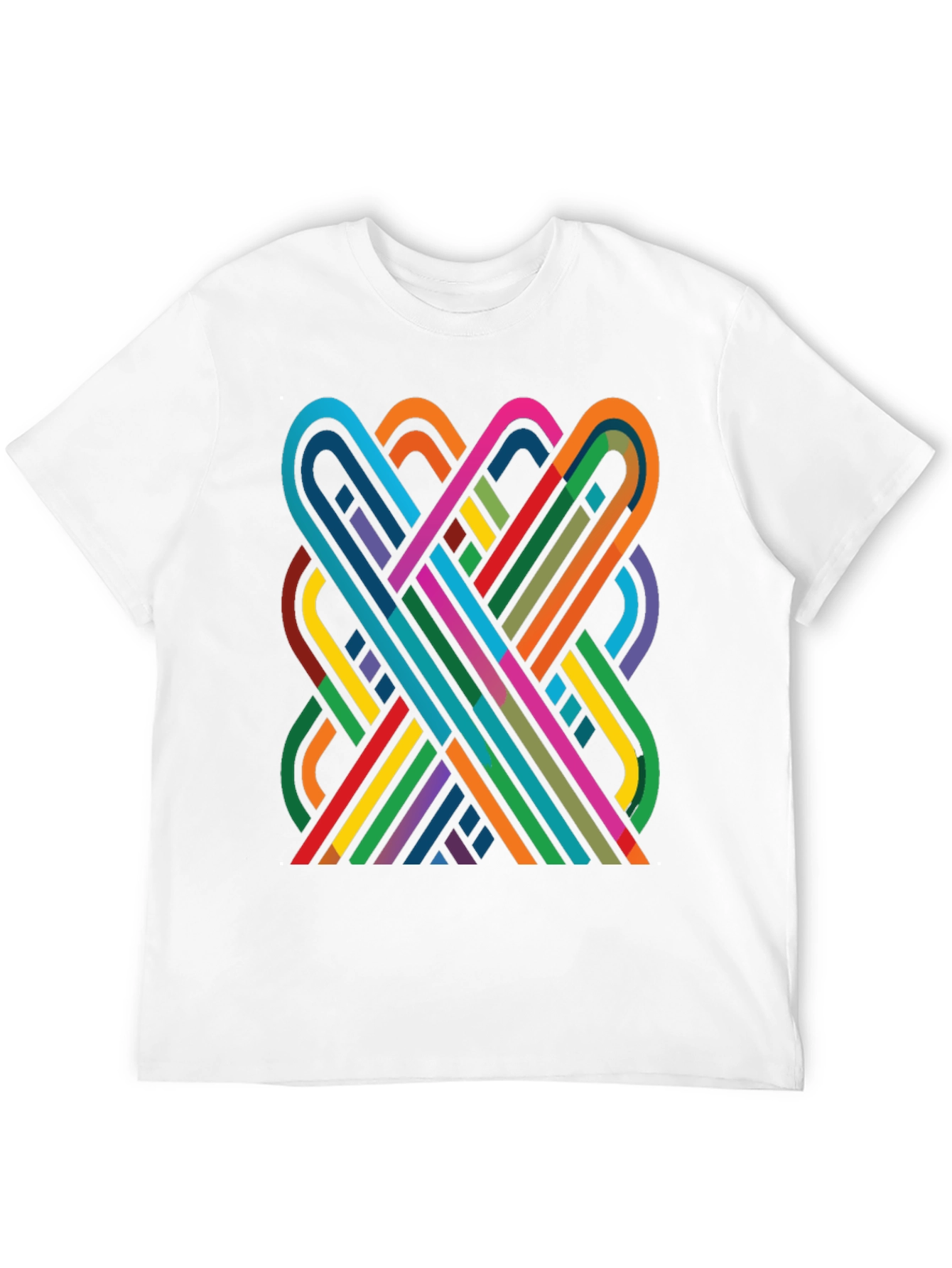 Geometric Ribbon Design Black Cotton T-Shirt
