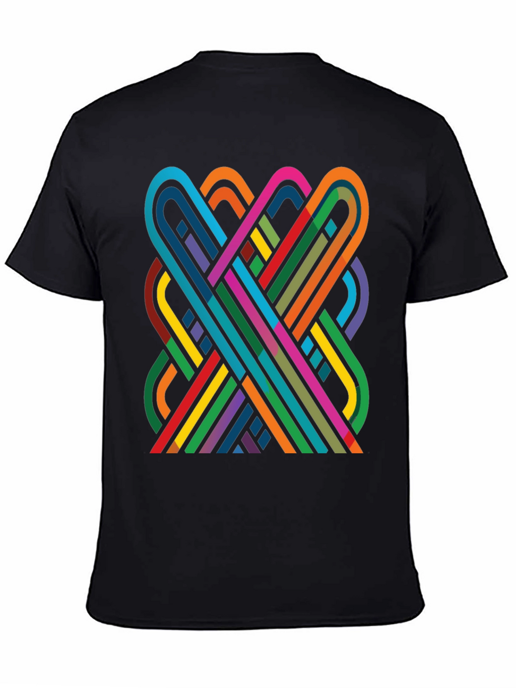 Geometric Ribbon Design Black Cotton T-Shirt