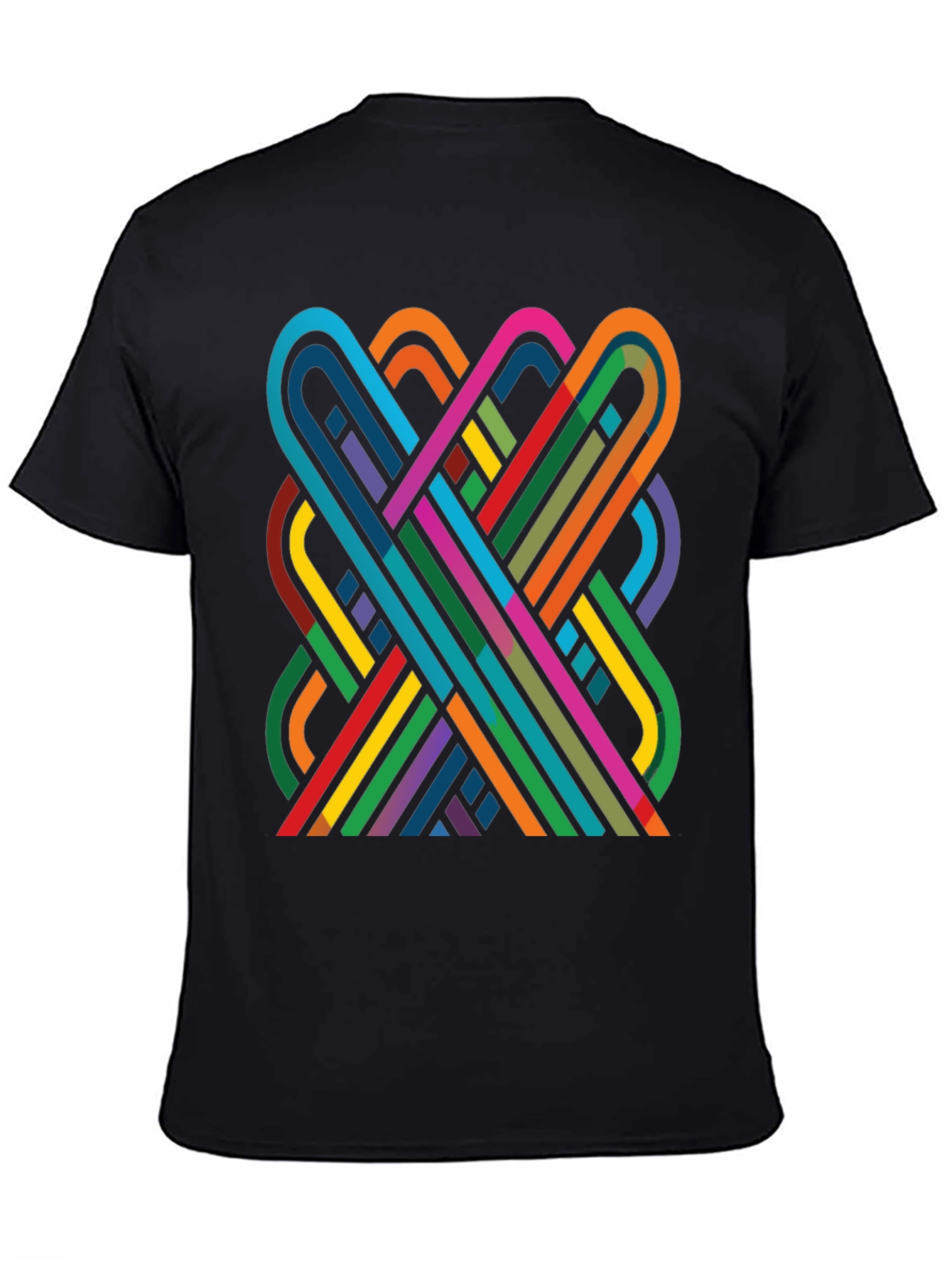 Geometric Ribbon Design Black Cotton T-Shirt