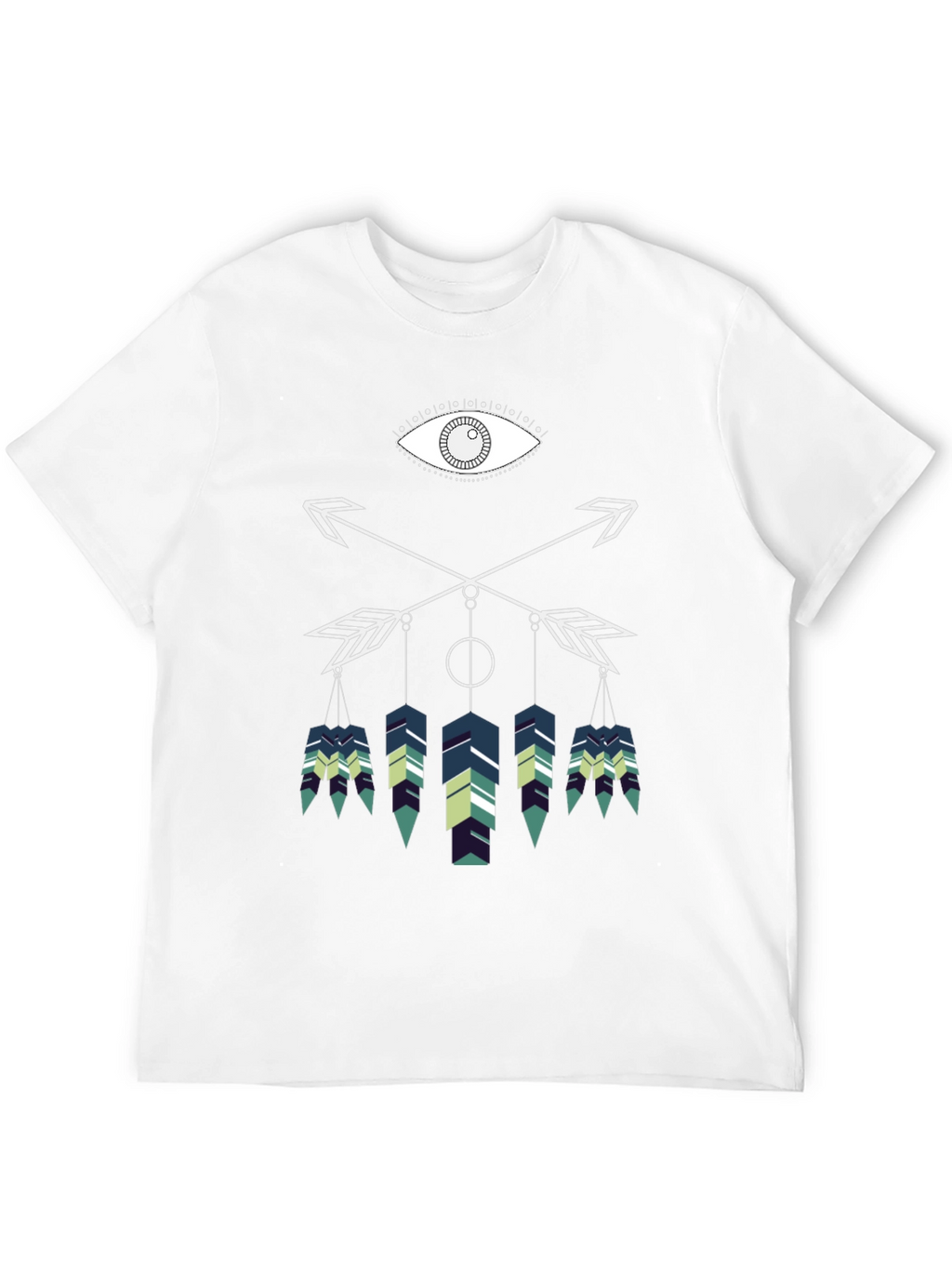 Geometric Feather Graphic Tee - Black Cotton Blend