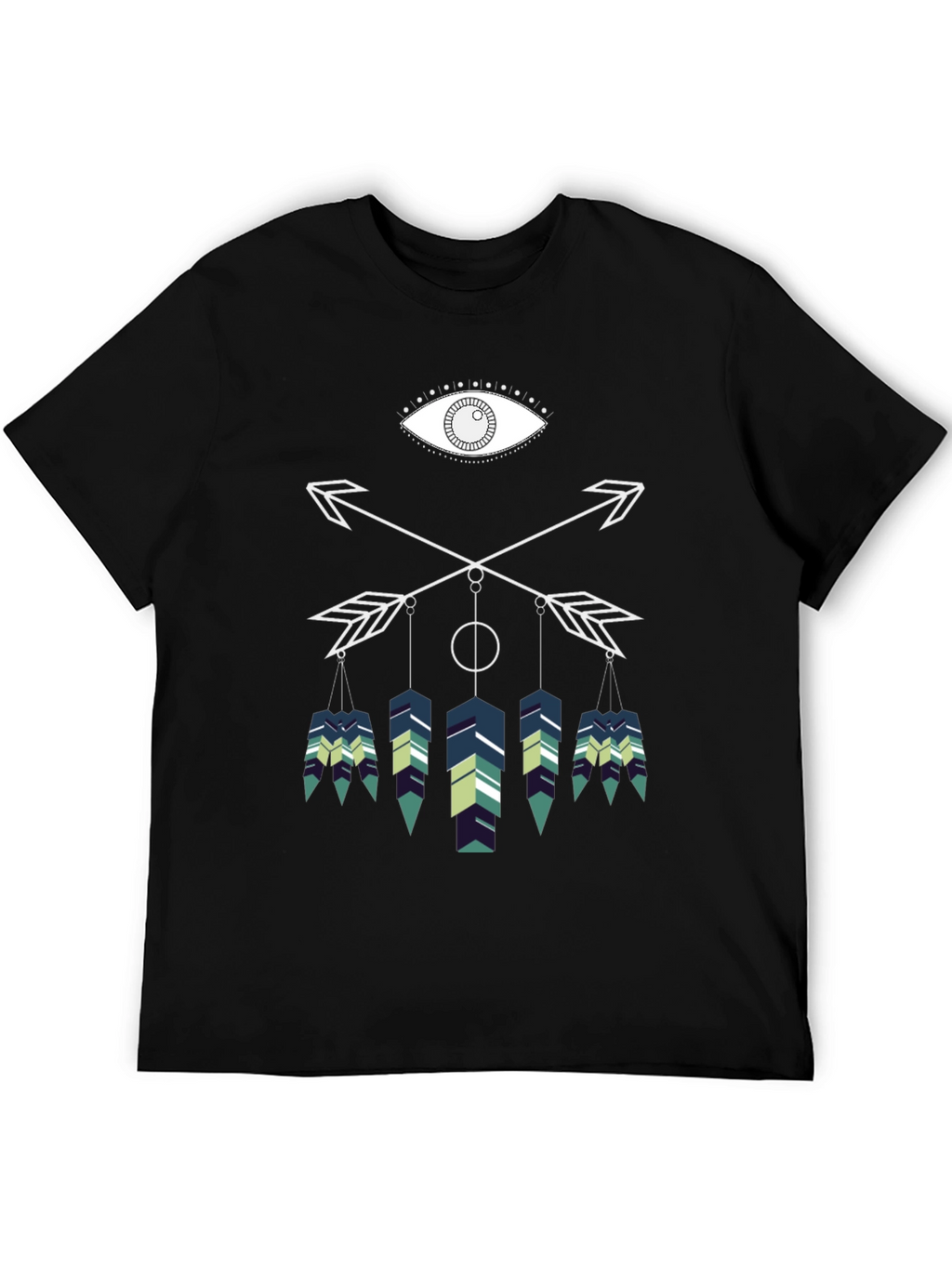 Geometric Feather Graphic Tee - Black Cotton Blend