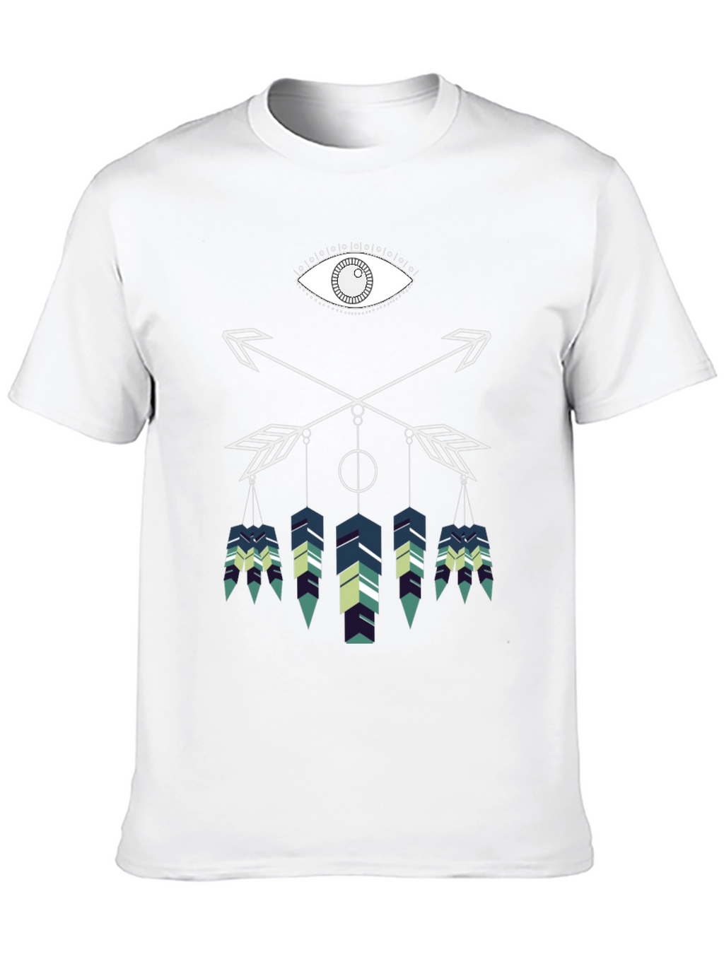 Geometric Feather Graphic Tee - Black Cotton Blend