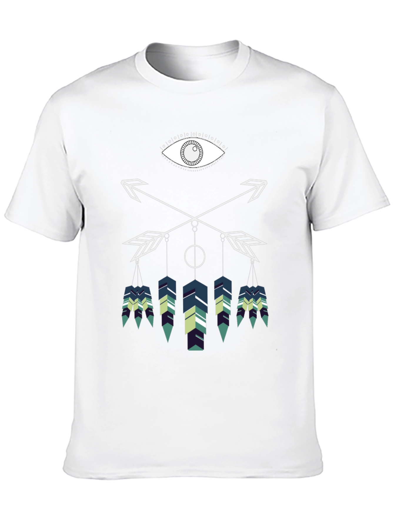 Geometric Feather Graphic Tee - Black Cotton Blend