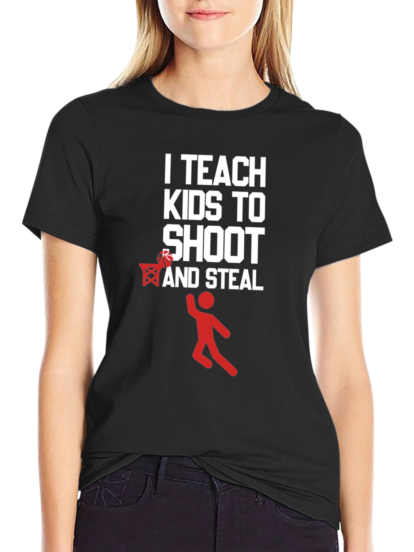 Funny Basketball Coach T-Shirt - Teach Kids to Shoot & Steal