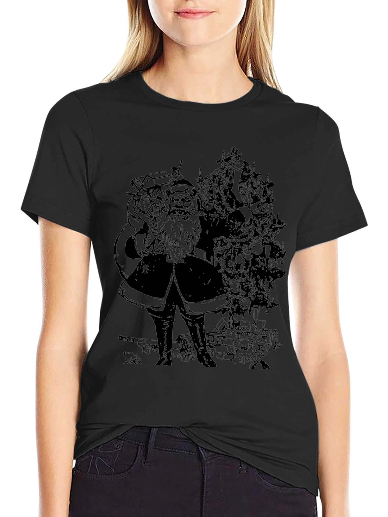 Santas Christmas Tree T-Shirt - Black
