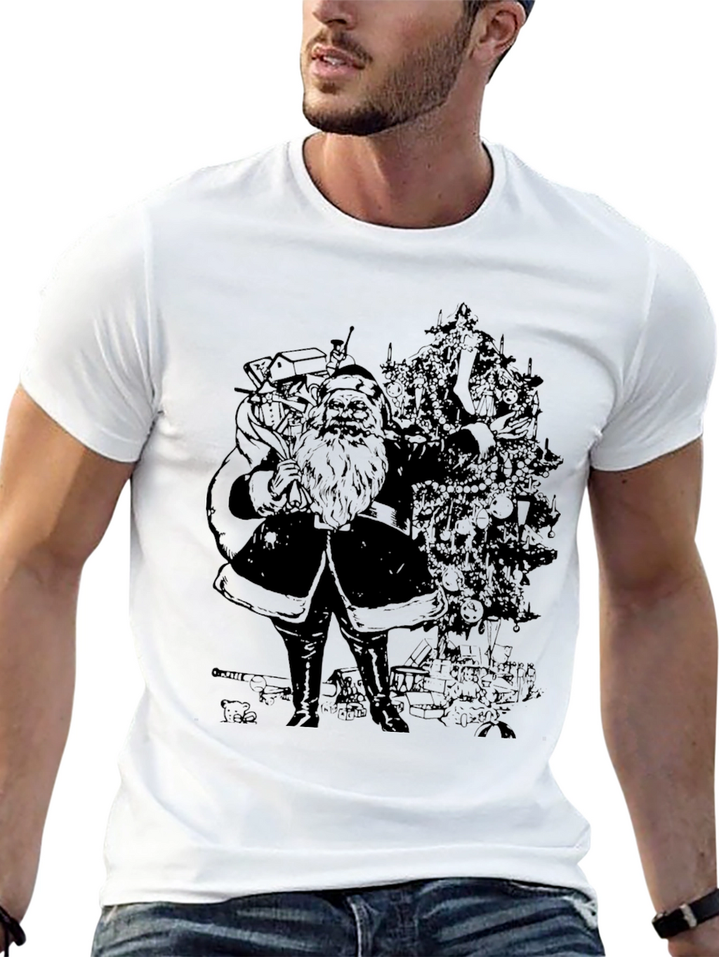 Santas Christmas Tree T-Shirt - Black