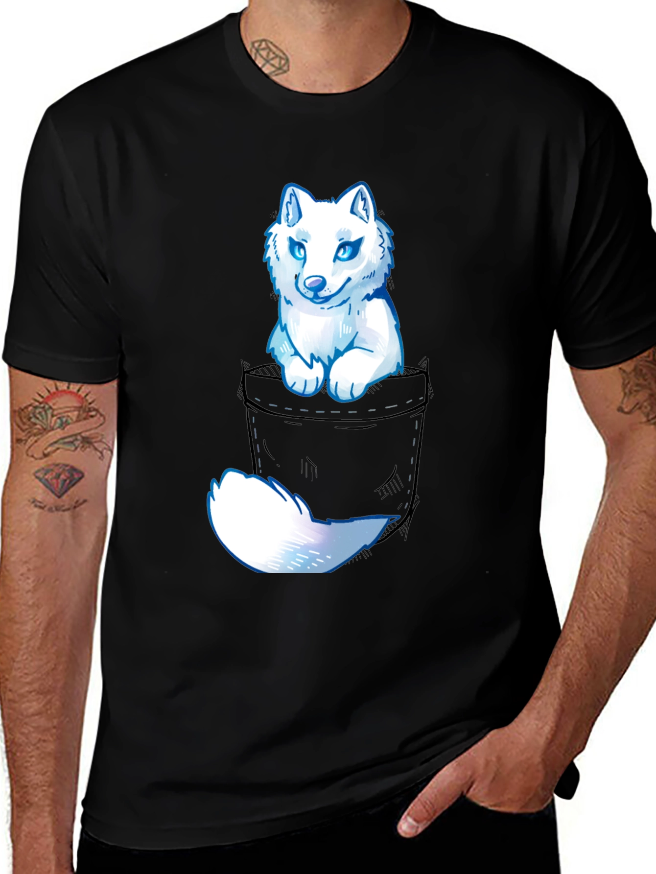 Wolf Pocket Graphic Tee - Mens Casual T-Shirt