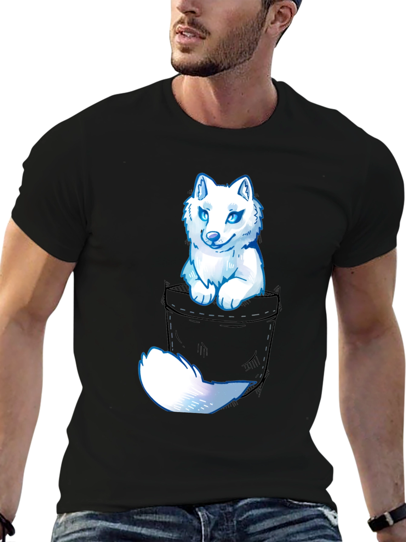 Wolf Pocket Graphic Tee - Mens Casual T-Shirt