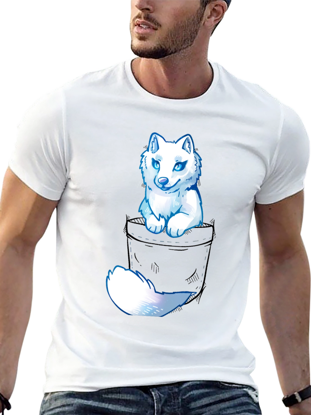 Wolf Pocket Graphic Tee - Mens Casual T-Shirt