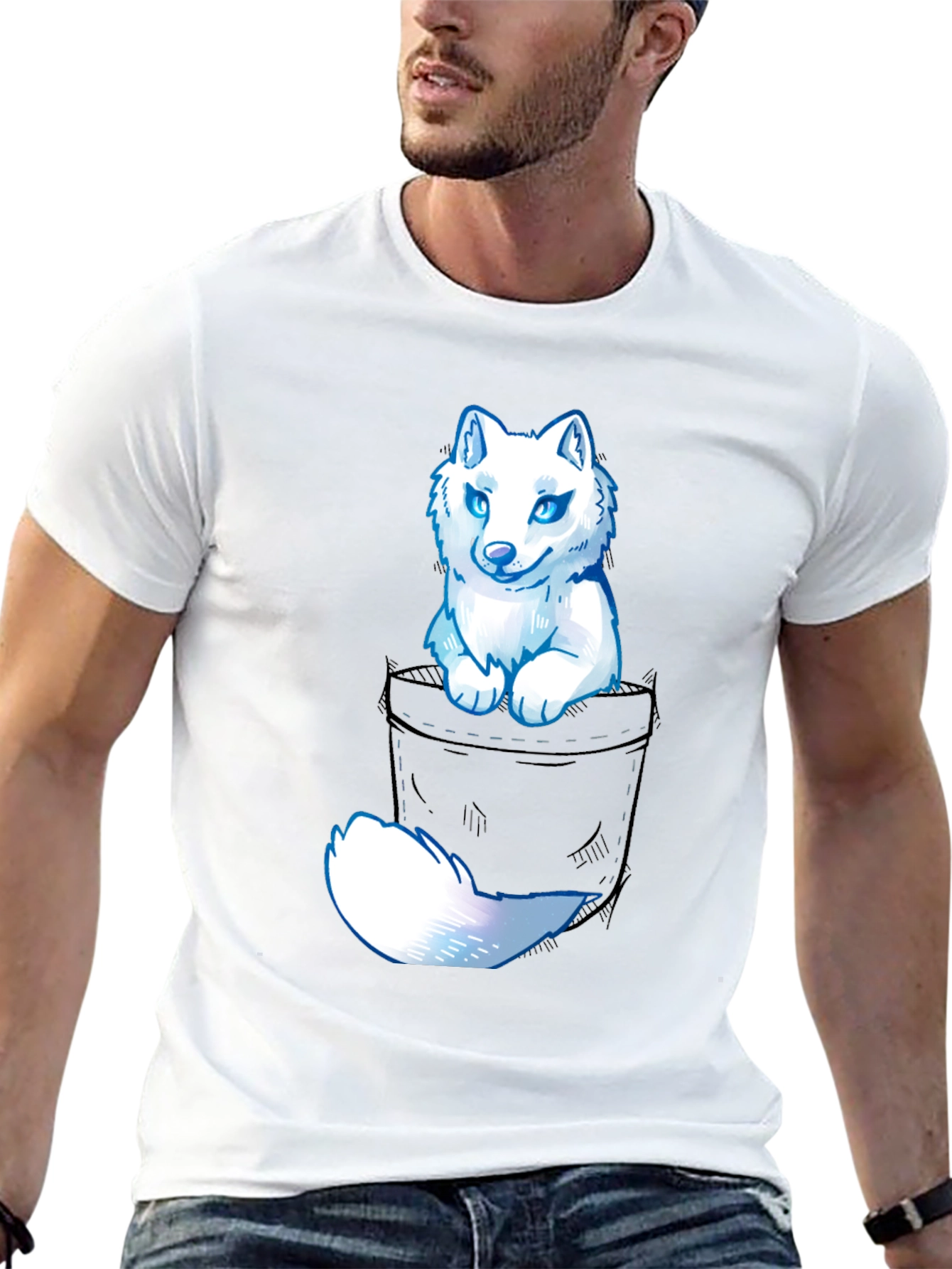 Wolf Pocket Graphic Tee - Mens Casual T-Shirt
