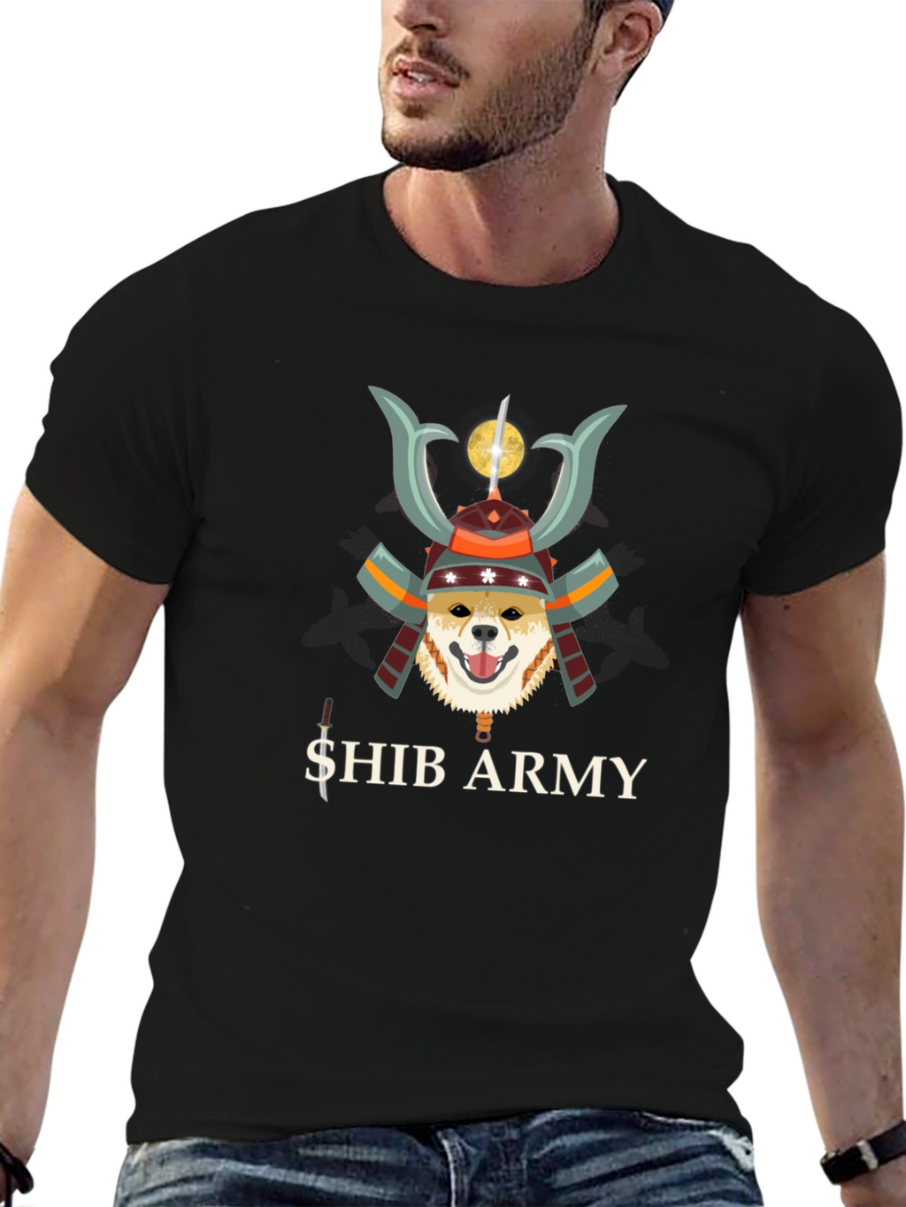 Shib Army Samurai Doge Black T-Shirt