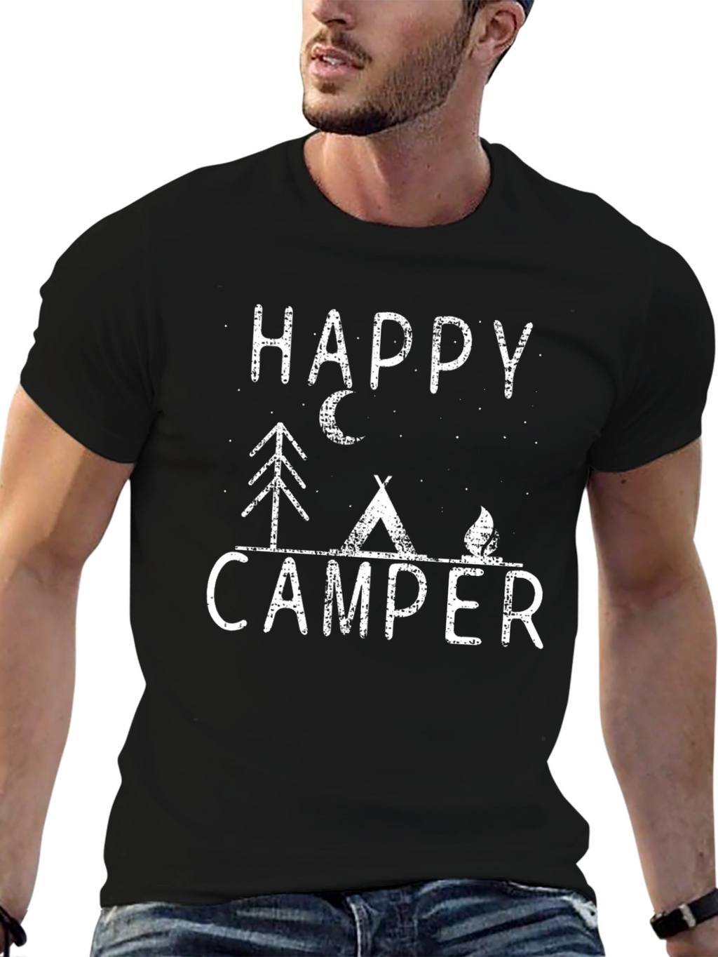 Happy Camper Graphic Tee - Black Unisex Shirt
