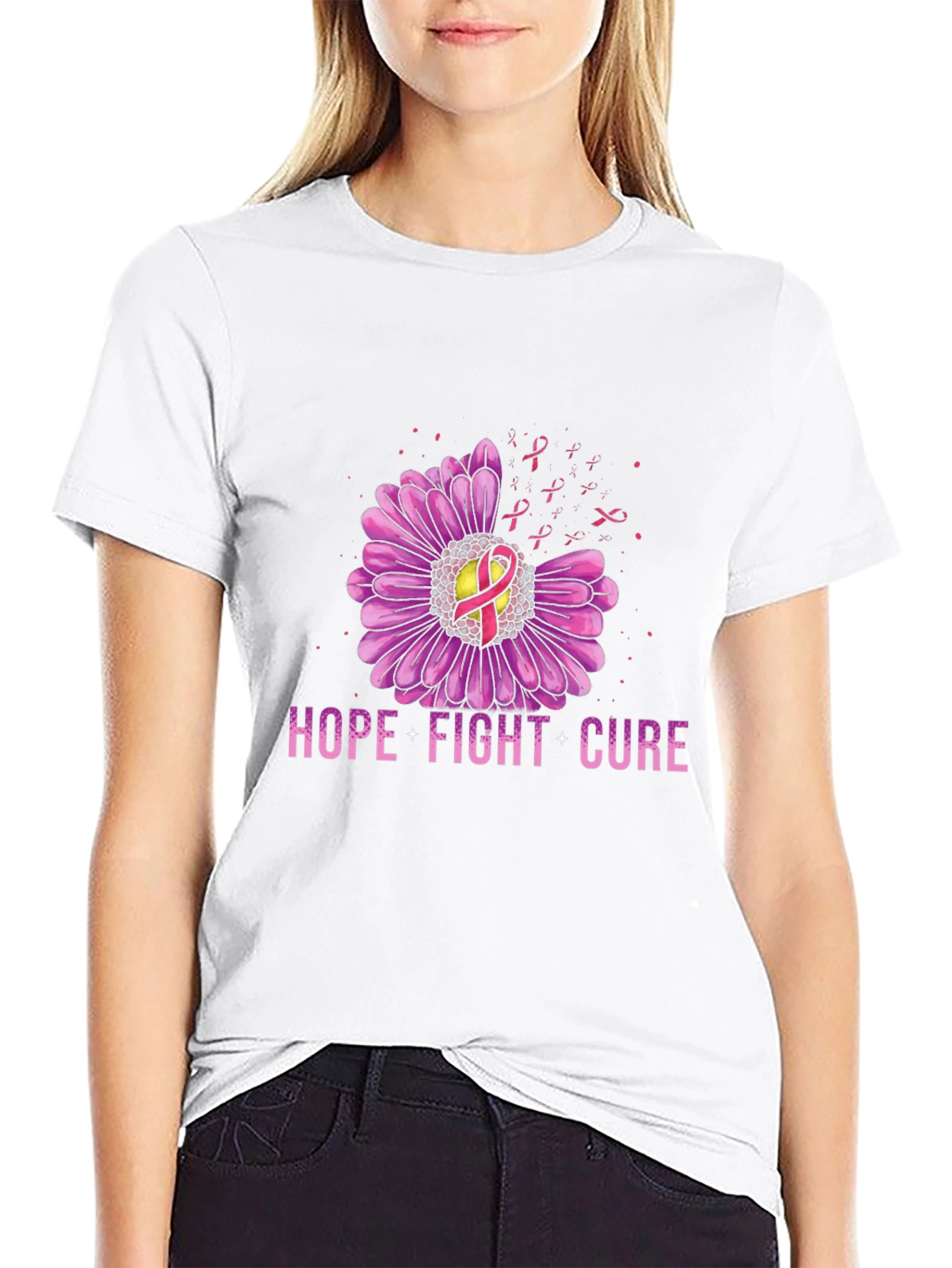 Hope Fight Cure Breast Cancer Awareness Graphic T-Shirt