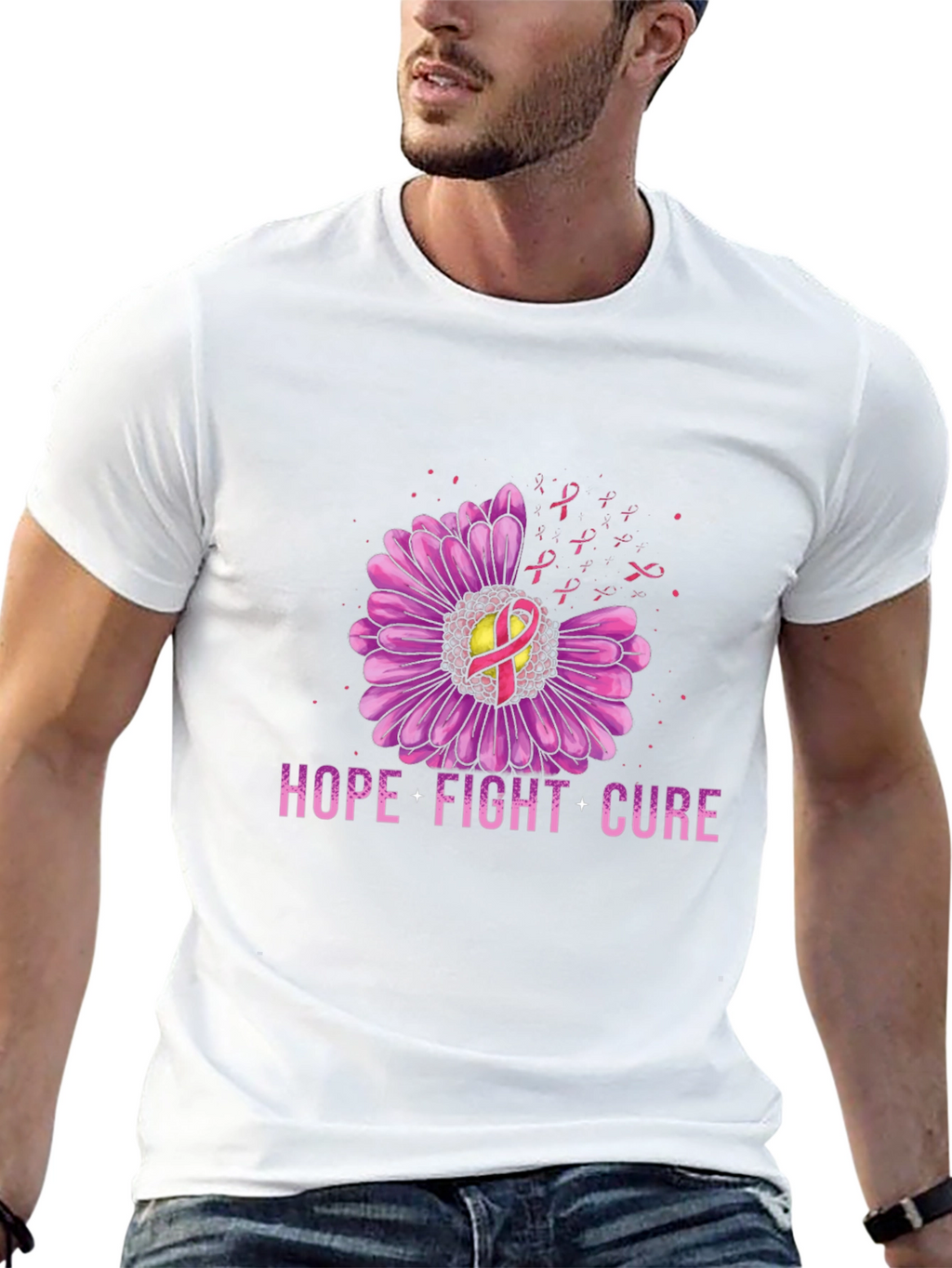 Hope Fight Cure Breast Cancer Awareness Graphic T-Shirt