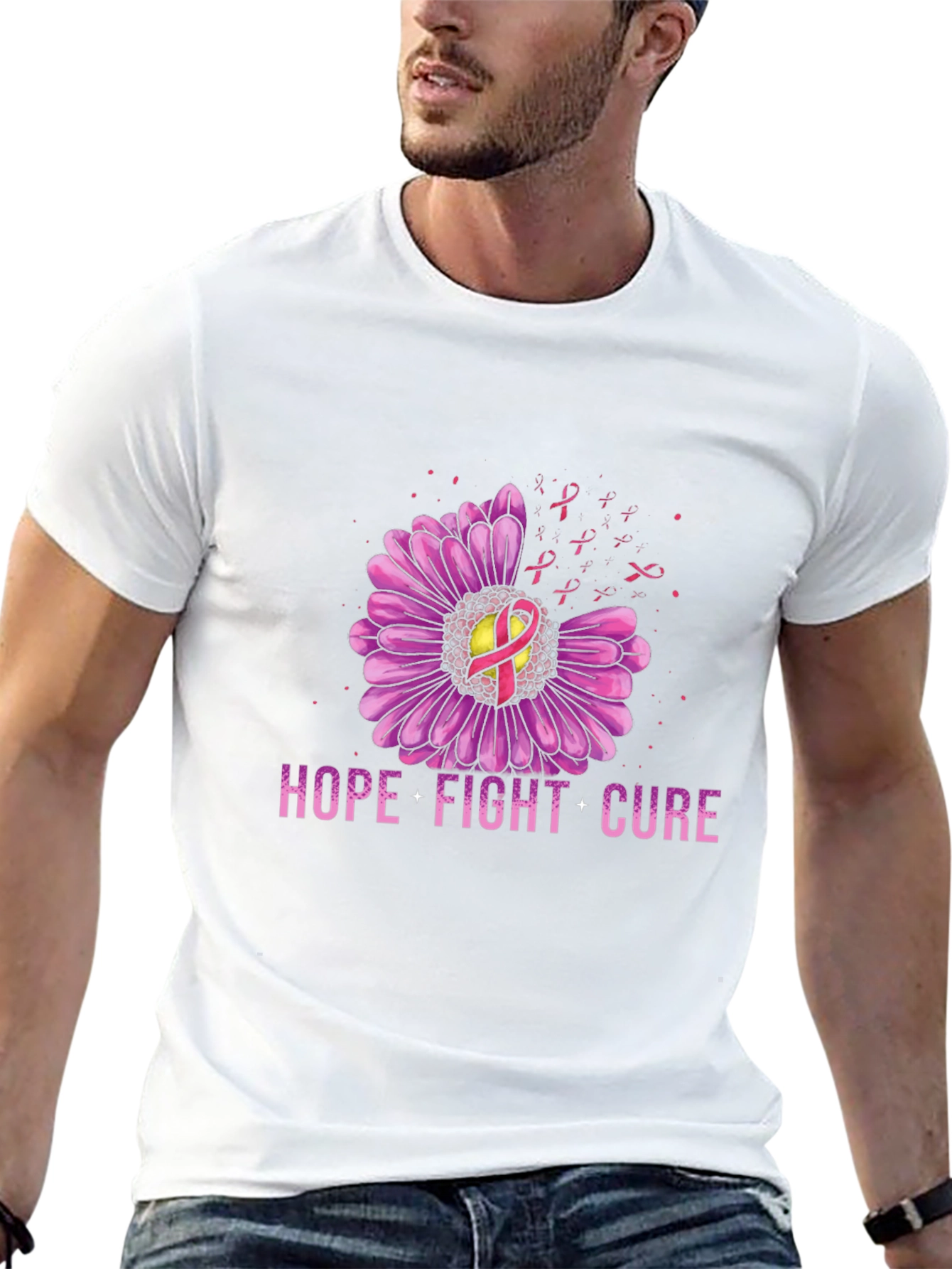 Hope Fight Cure Breast Cancer Awareness Graphic T-Shirt