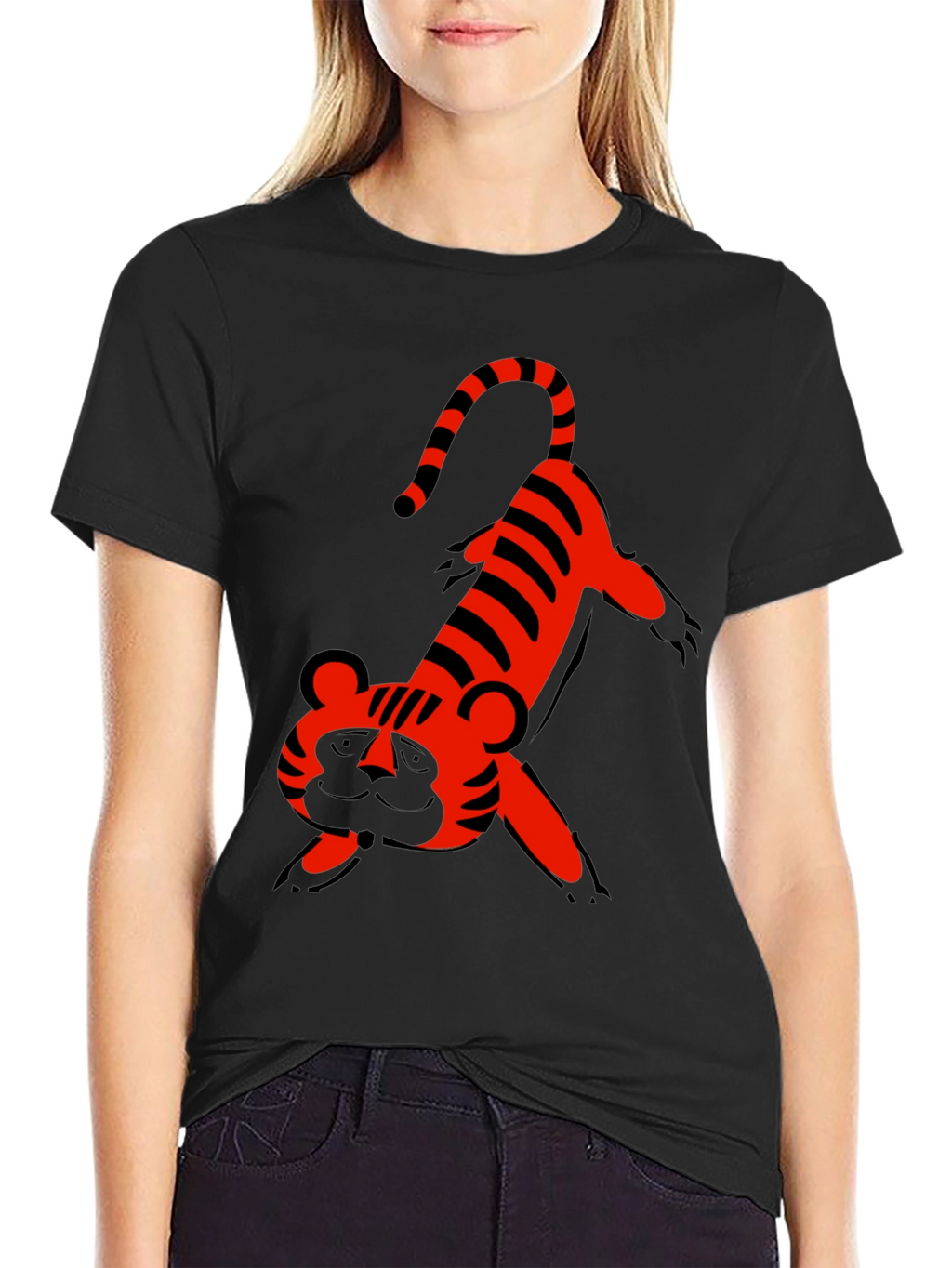 Cartoon Tiger Graphic Tee - Fun Black T-Shirt