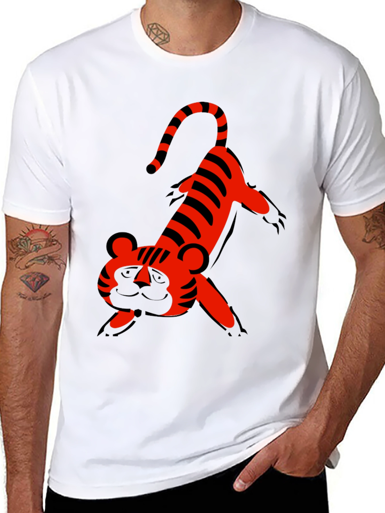 Cartoon Tiger Graphic Tee - Fun Black T-Shirt