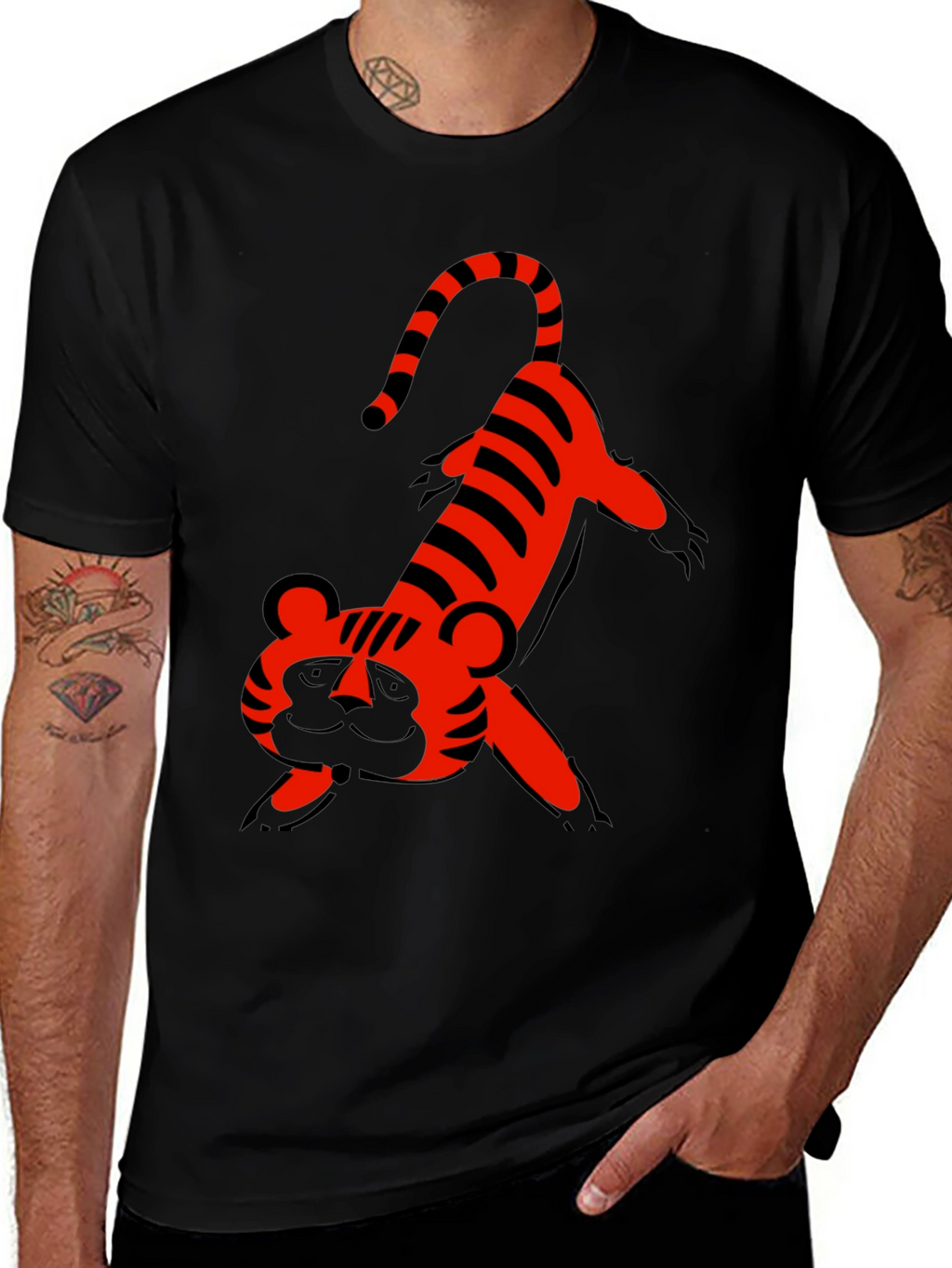 Cartoon Tiger Graphic Tee - Fun Black T-Shirt
