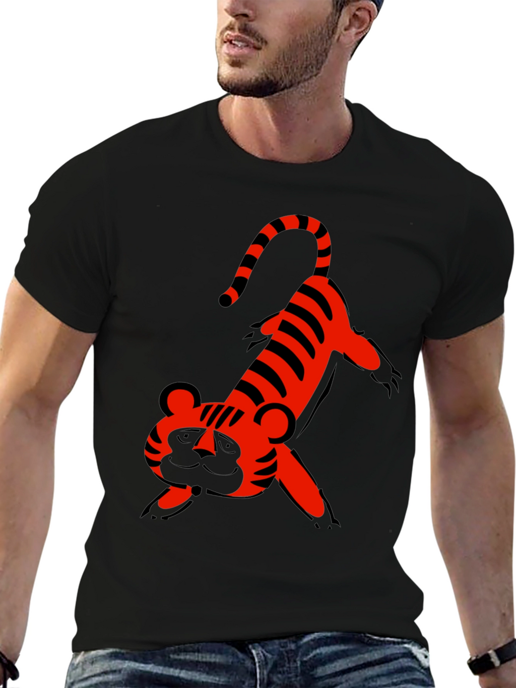 Cartoon Tiger Graphic Tee - Fun Black T-Shirt