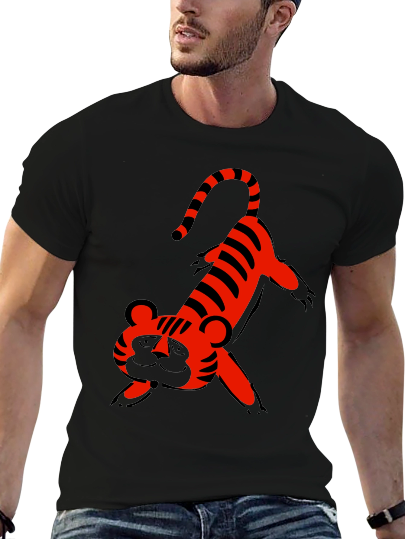 Cartoon Tiger Graphic Tee - Fun Black T-Shirt