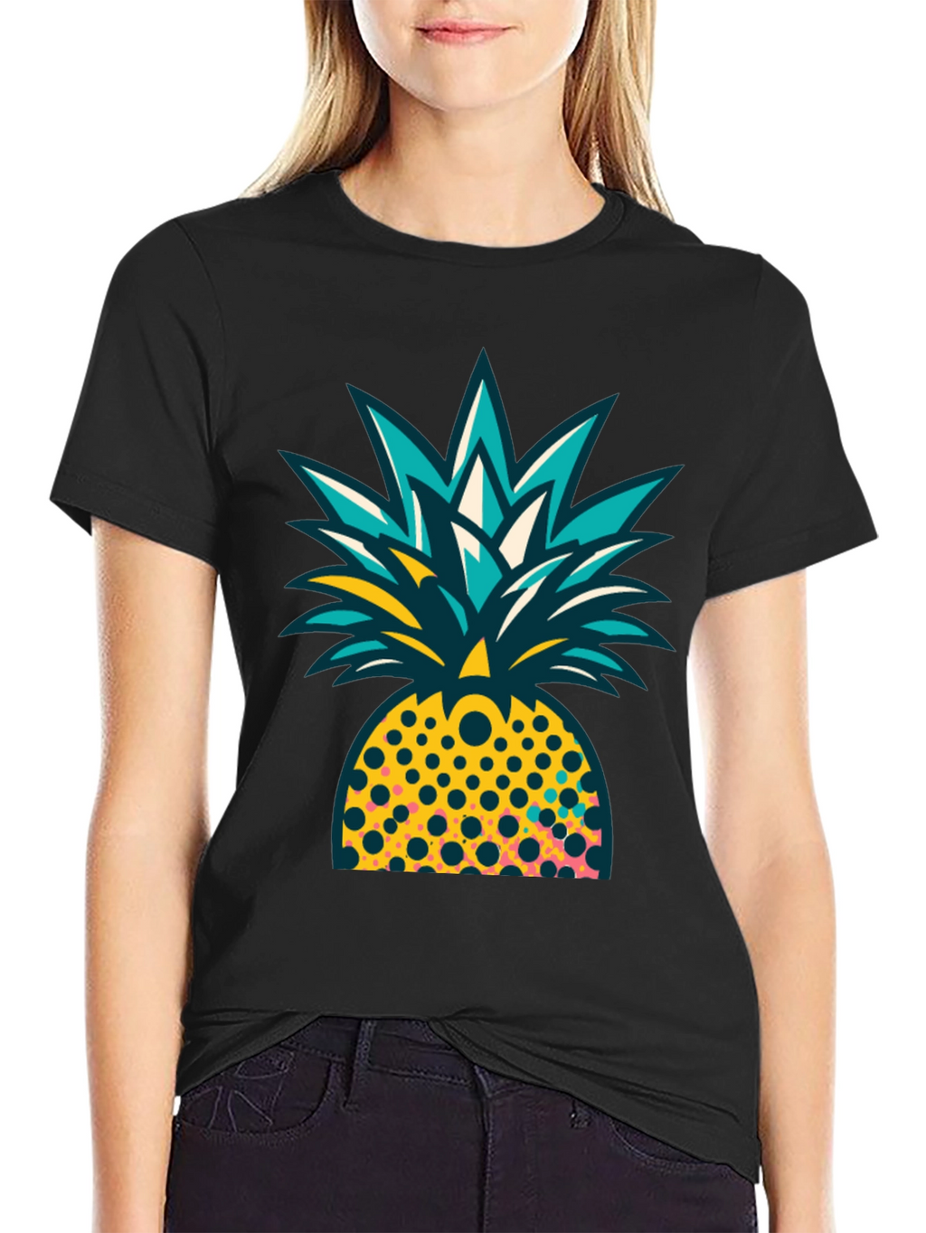 Pineapple Graphic Black T-Shirt - Tropical Design