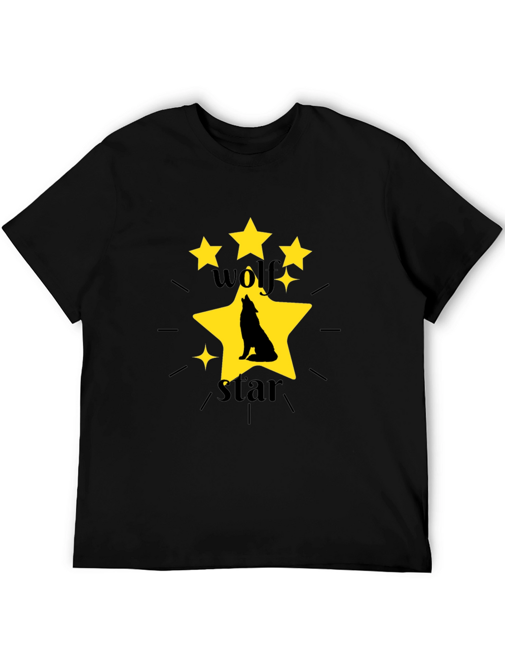 Wolf Star Graphic Print Black T-Shirt