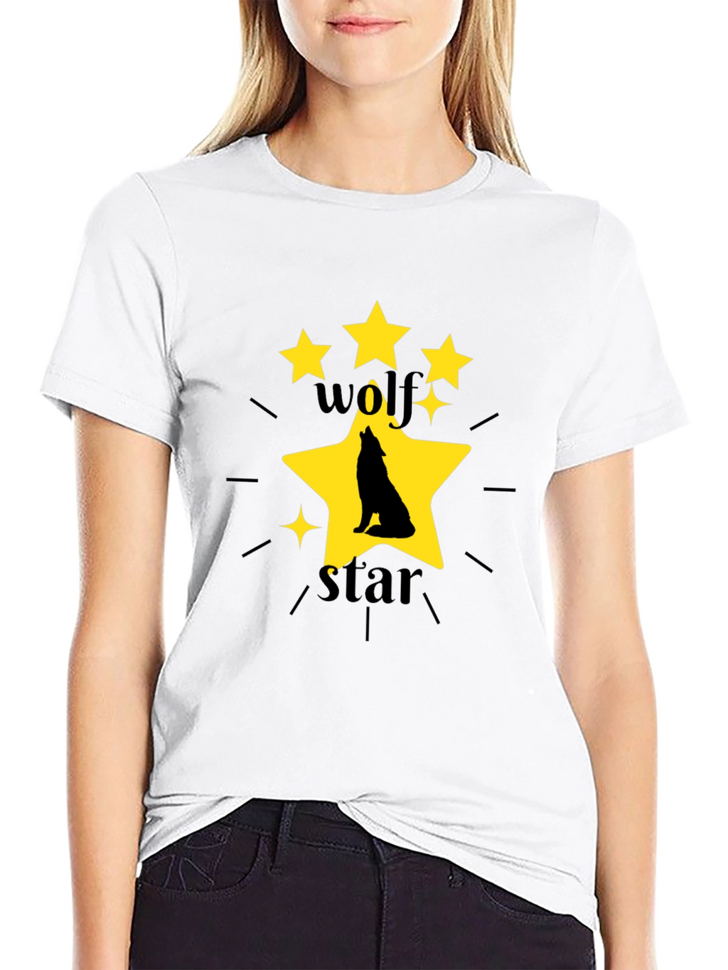 Wolf Star Graphic Print Black T-Shirt
