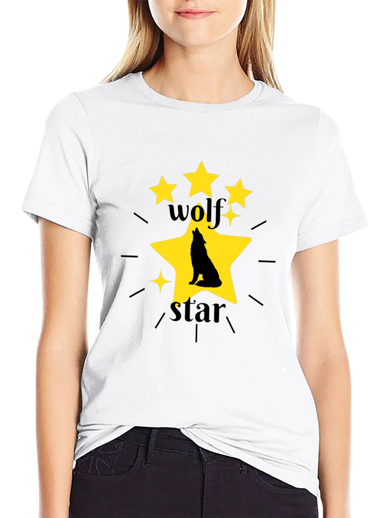 Wolf Star Graphic Print Black T-Shirt