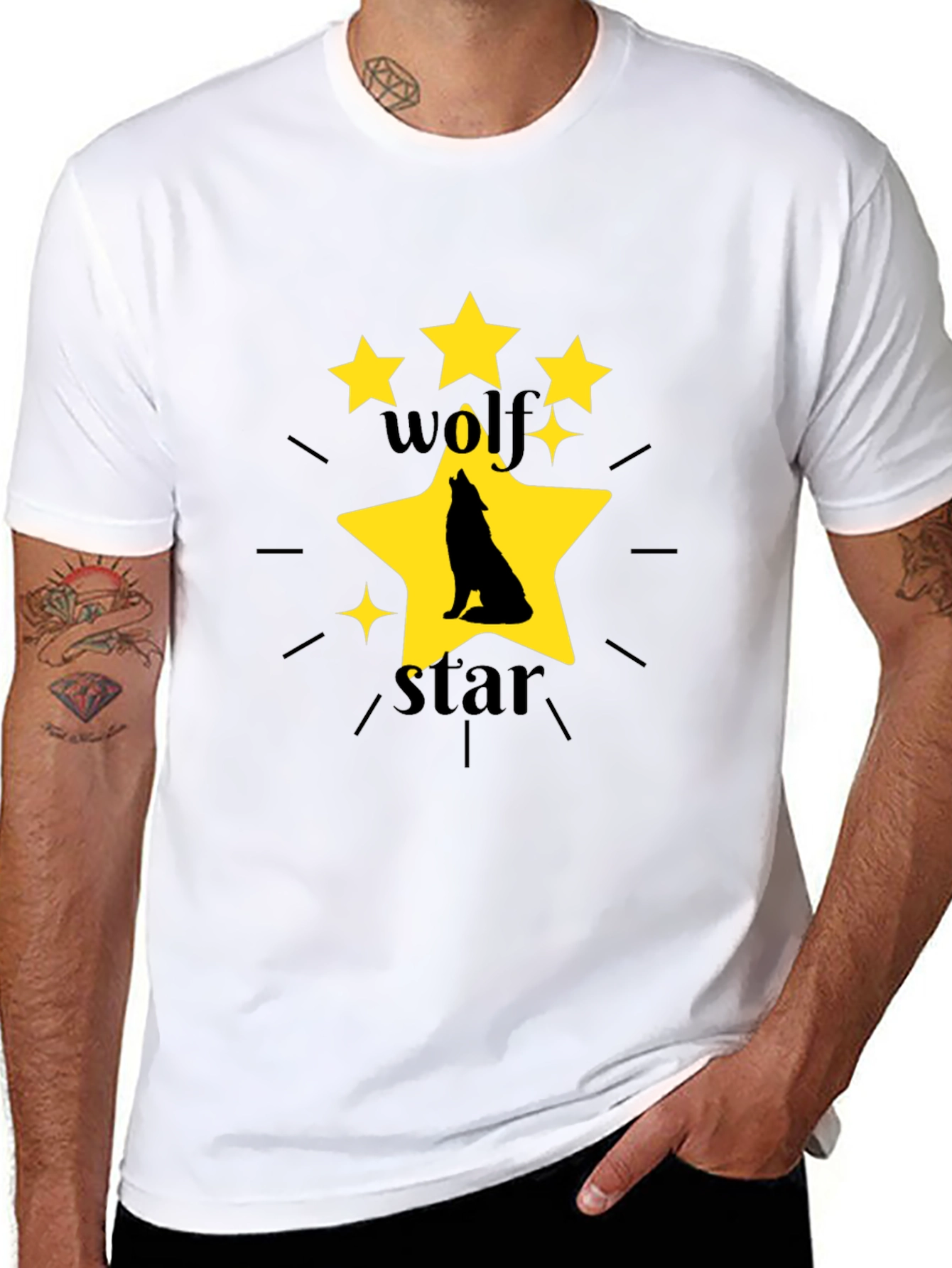 Wolf Star Graphic Print Black T-Shirt