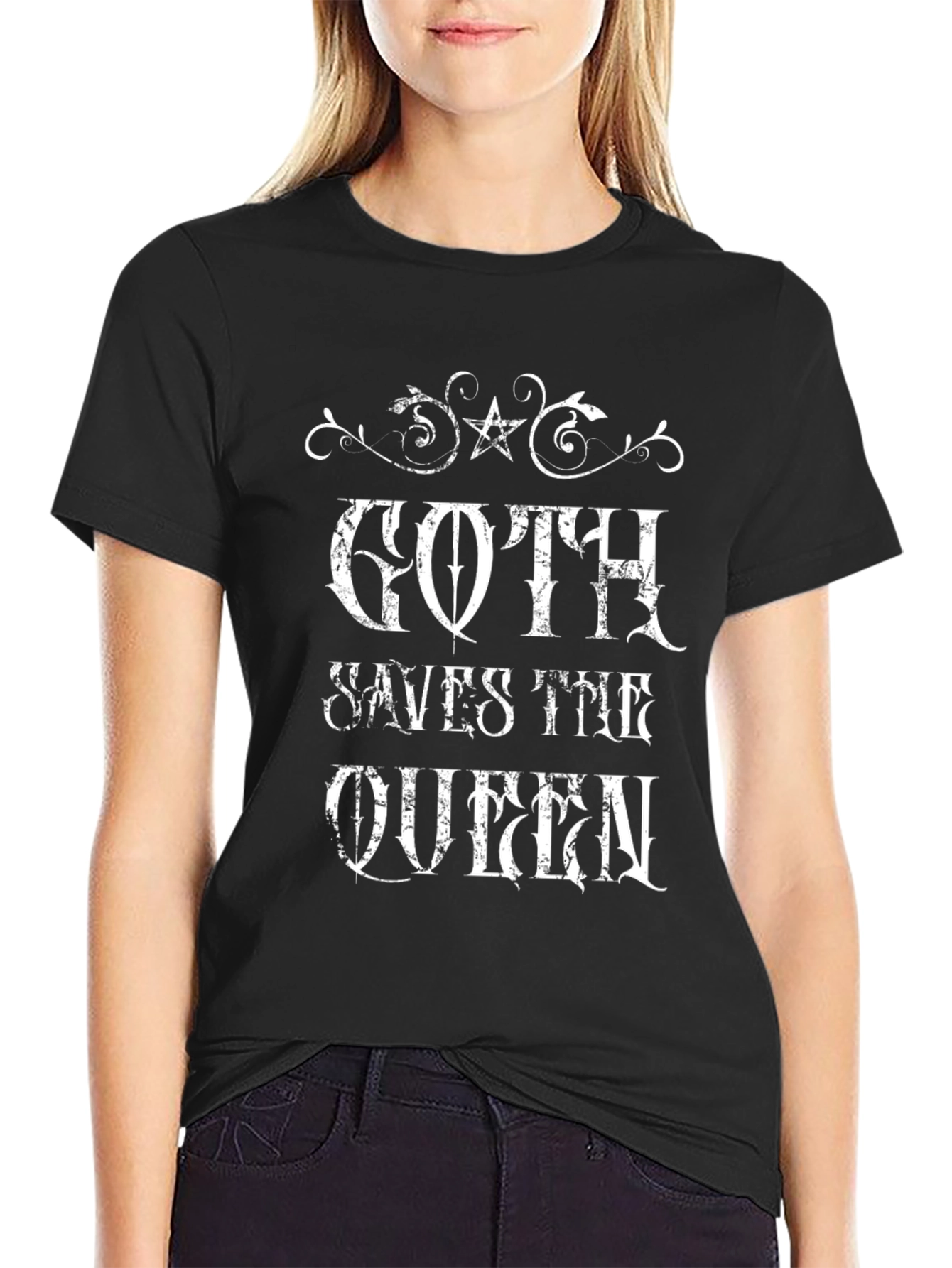 Goth Saves the Queen Black Graphic Tee