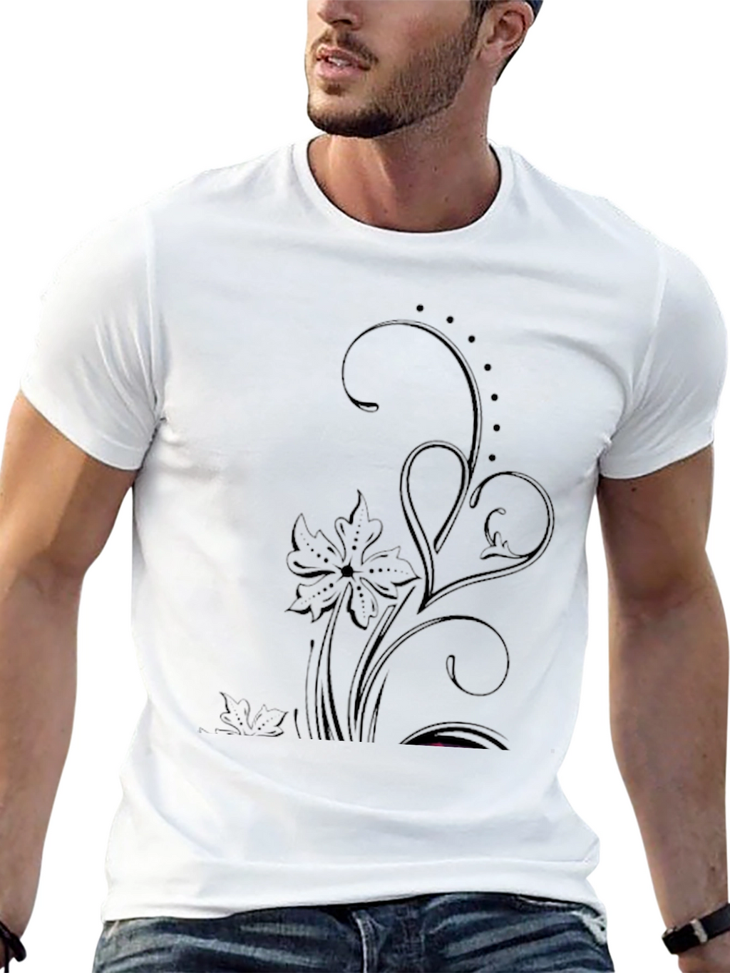 Elegant Floral Graphic Black T-Shirt