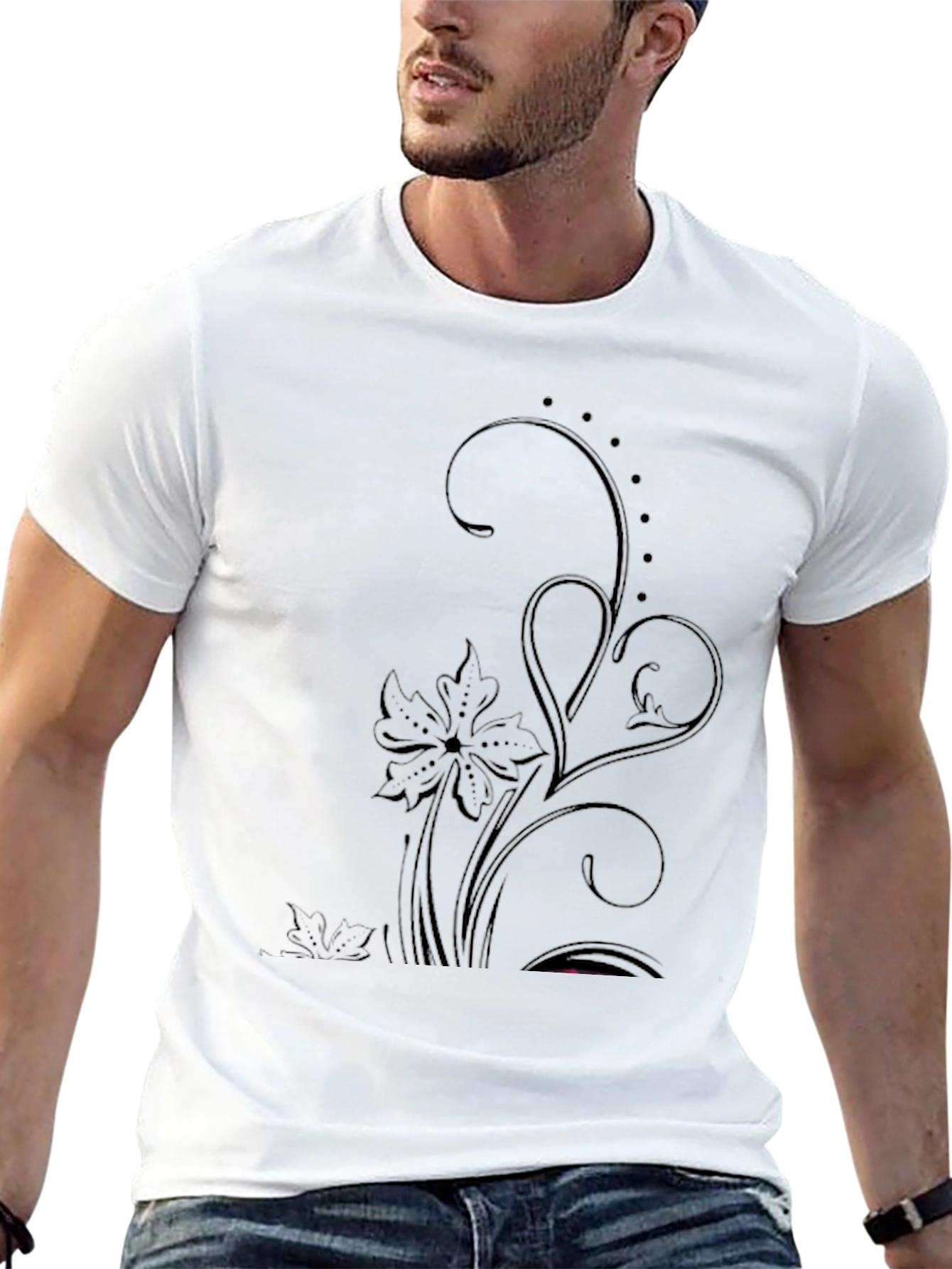 Elegant Floral Graphic Black T-Shirt
