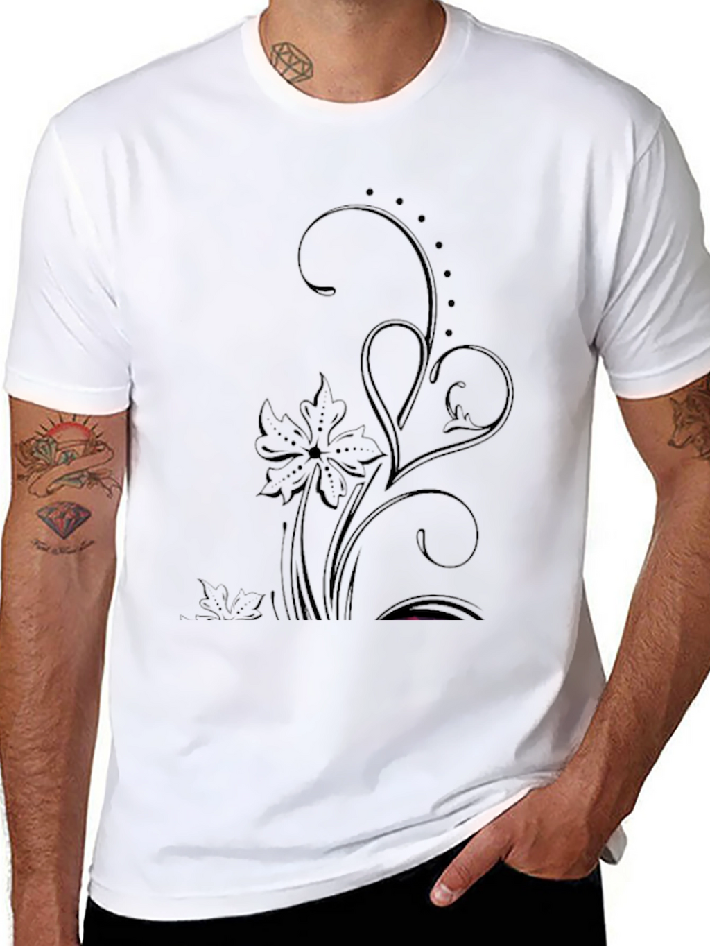 Elegant Floral Graphic Black T-Shirt