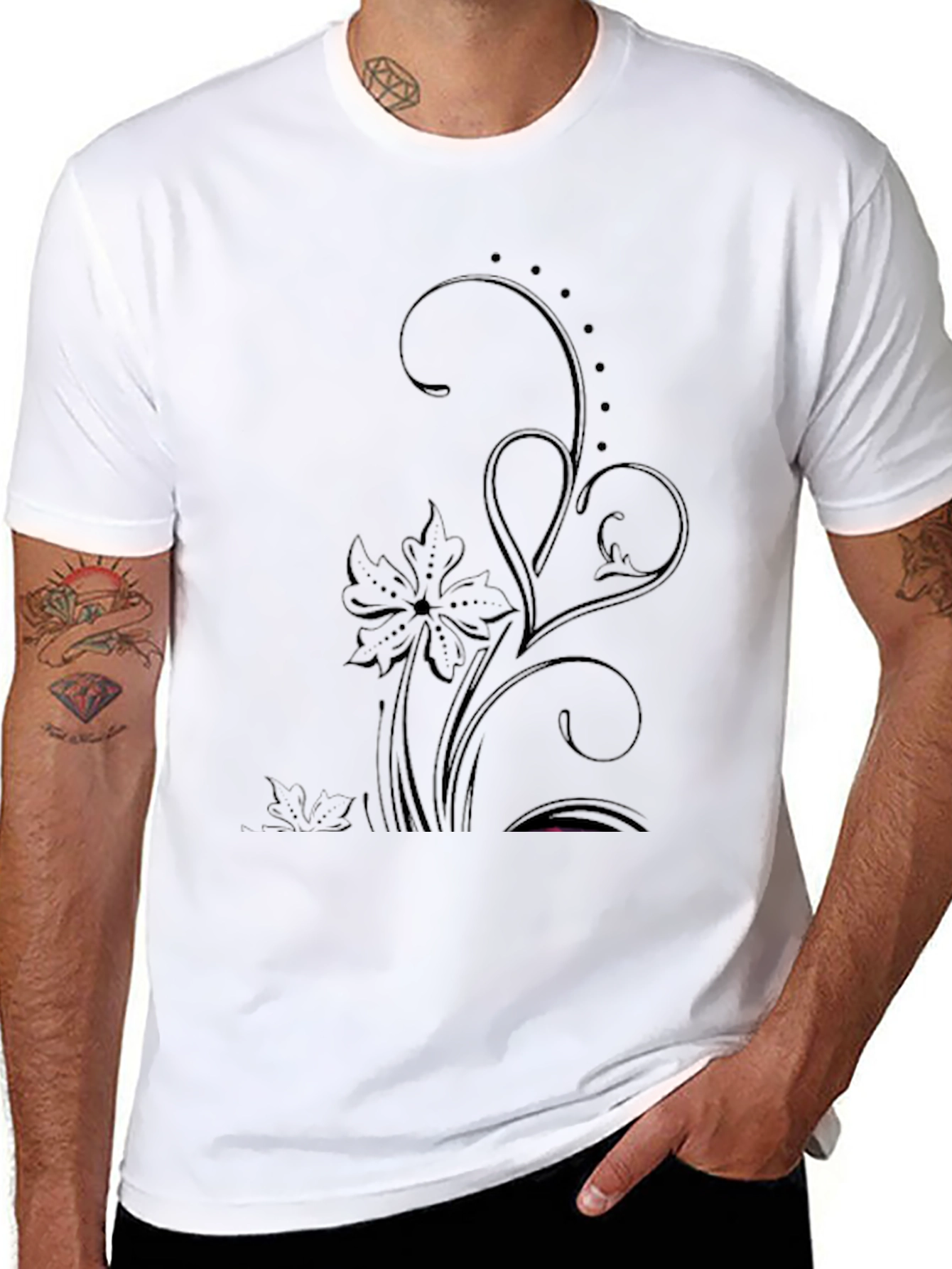Elegant Floral Graphic Black T-Shirt