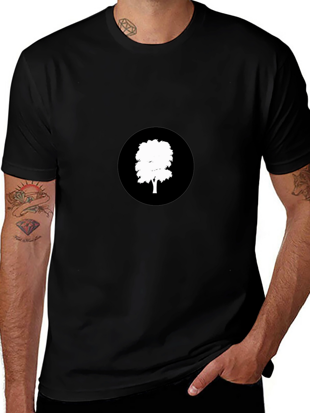 Black T-Shirt with Tree Graphic