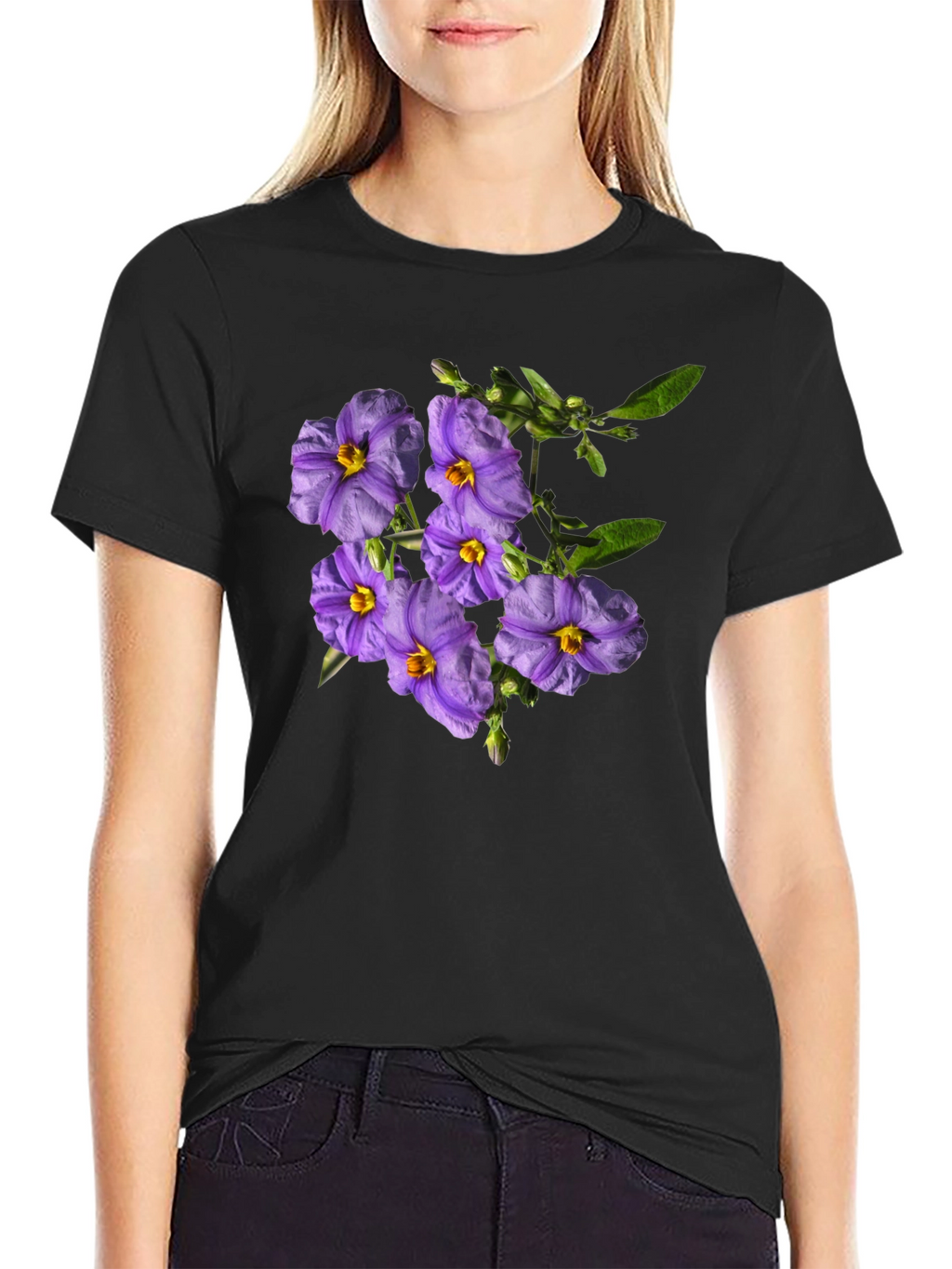 Floral Print Tee - Purple Flower Design