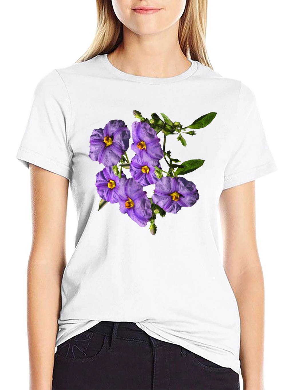 Floral Print Tee - Purple Flower Design