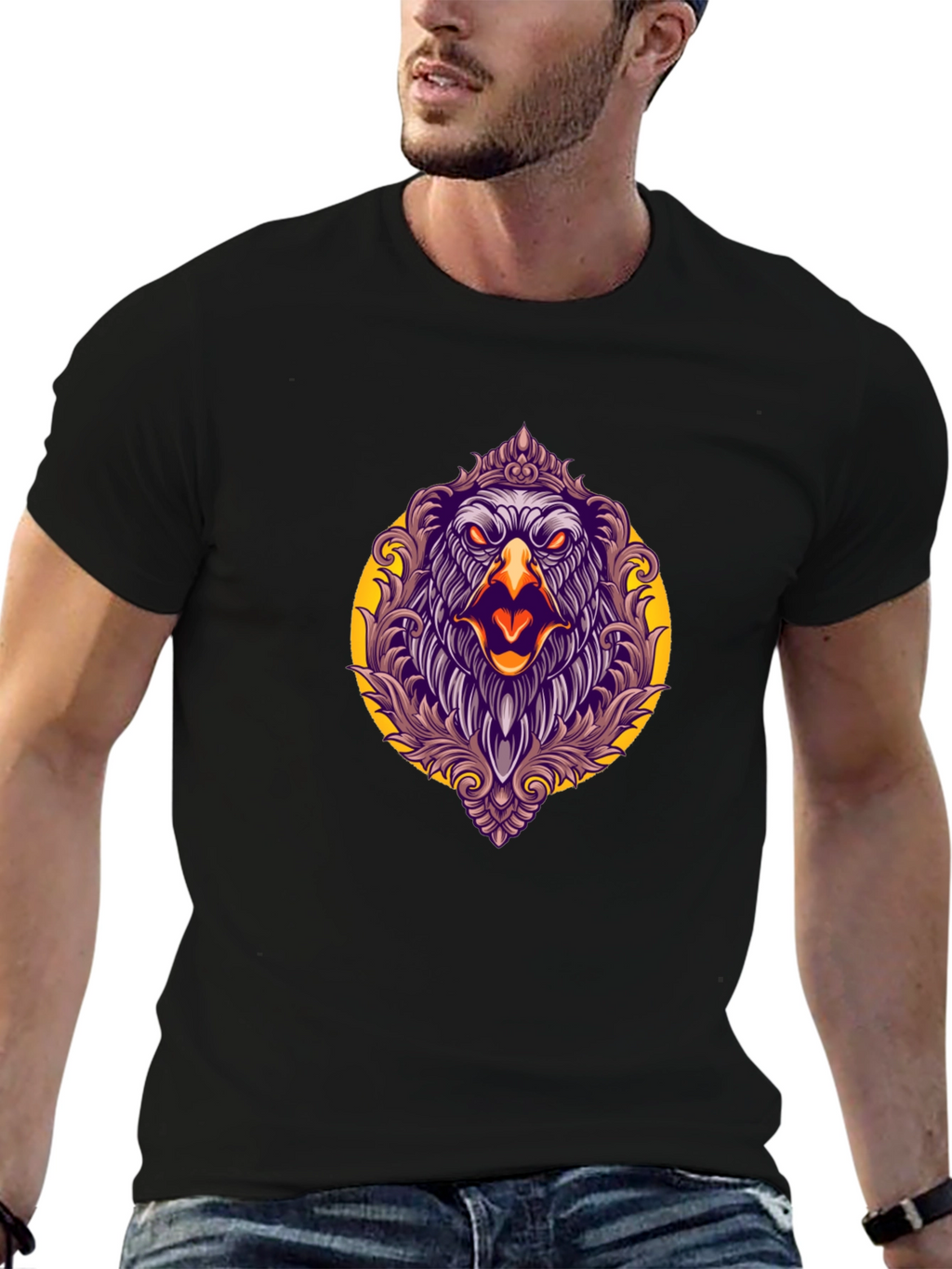 Eagle Graphic Print Black T-Shirt
