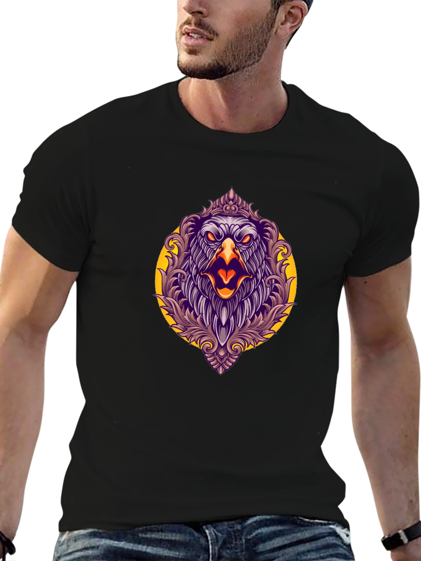 Eagle Graphic Print Black T-Shirt