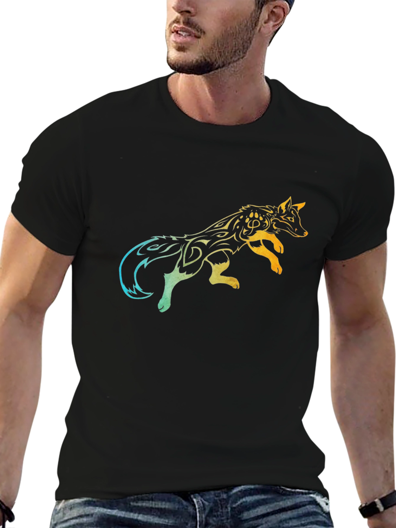 Tribal Fox Graphic Tee - Mens Black T-Shirt