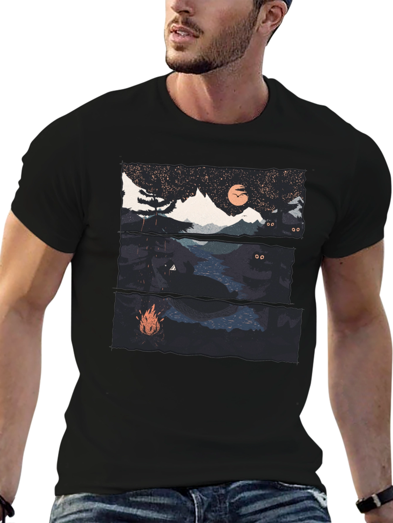 Night Landscape Graphic Tee - Black