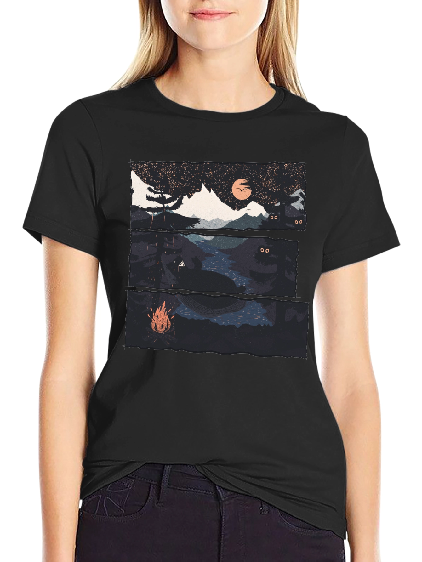 Night Landscape Graphic Tee - Black