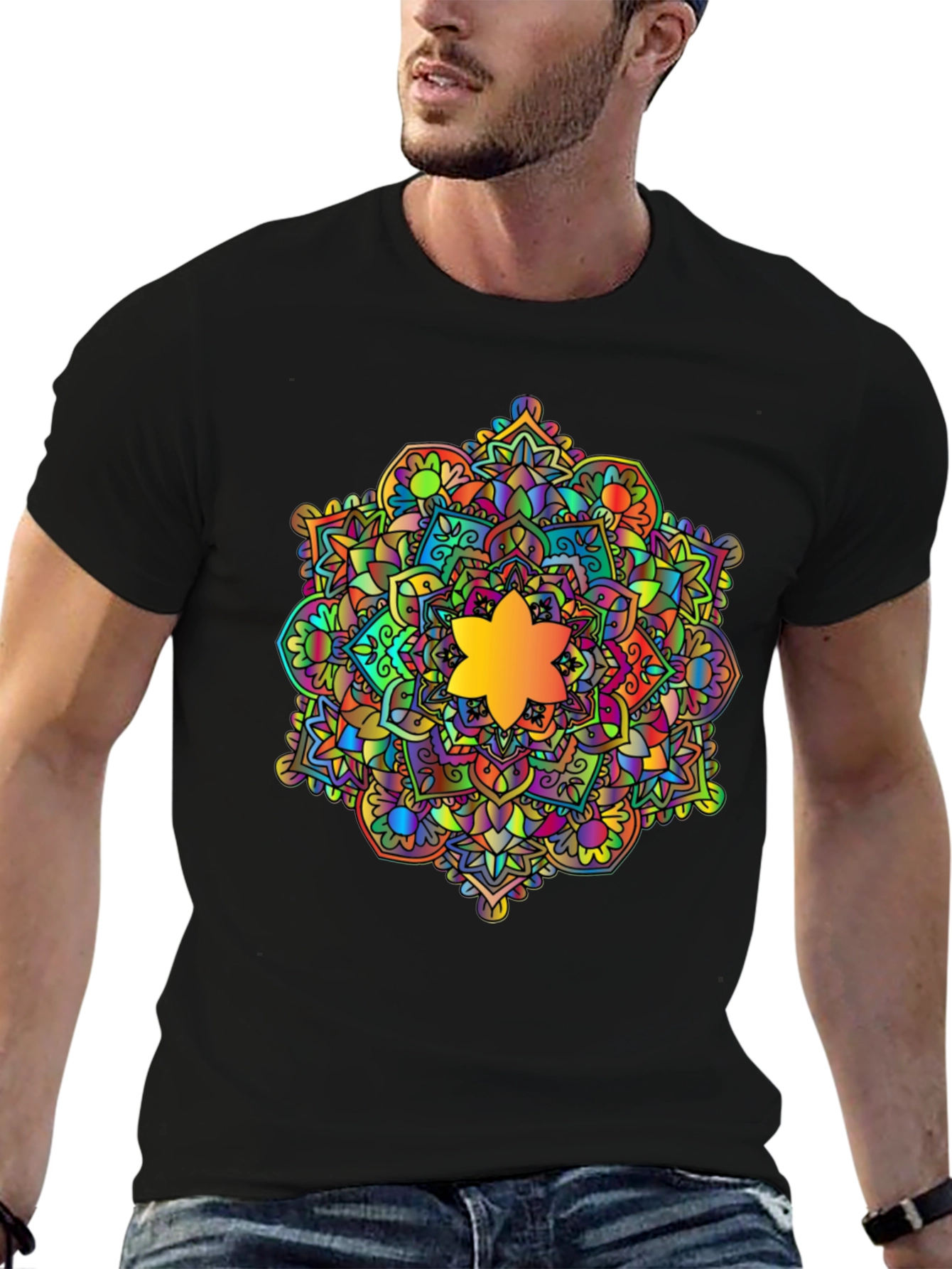 Vibrant Mandala Graphic Black T-Shirt